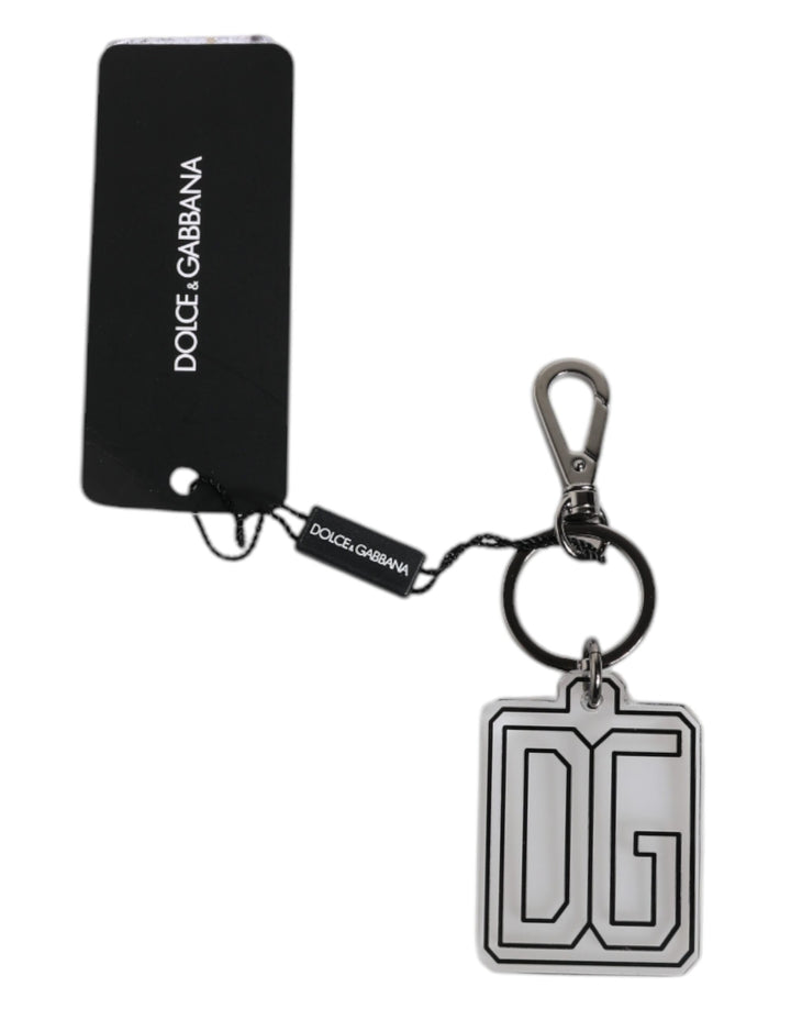 Dolce &amp; Gabbana Grau Schwarz DG Gummi Logo Silber Herren Schlüsselanhänger