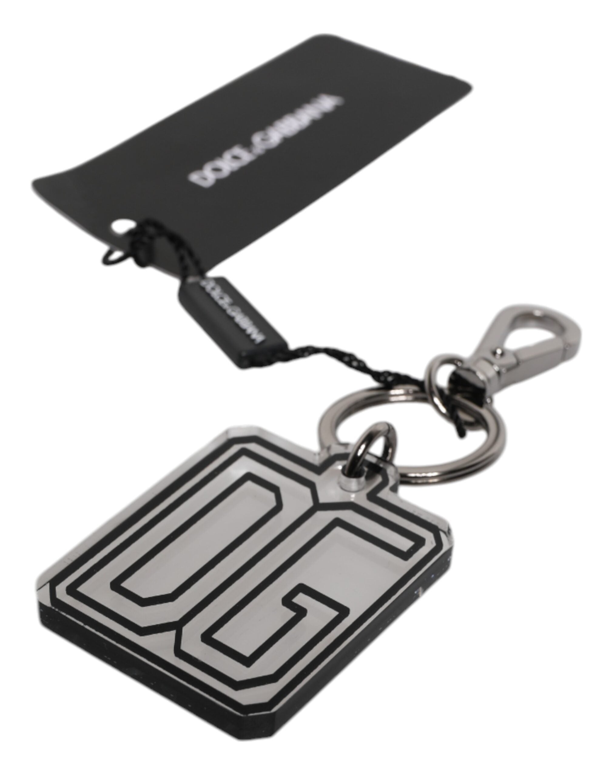 Dolce &amp; Gabbana Grau Schwarz DG Gummi Logo Silber Herren Schlüsselanhänger