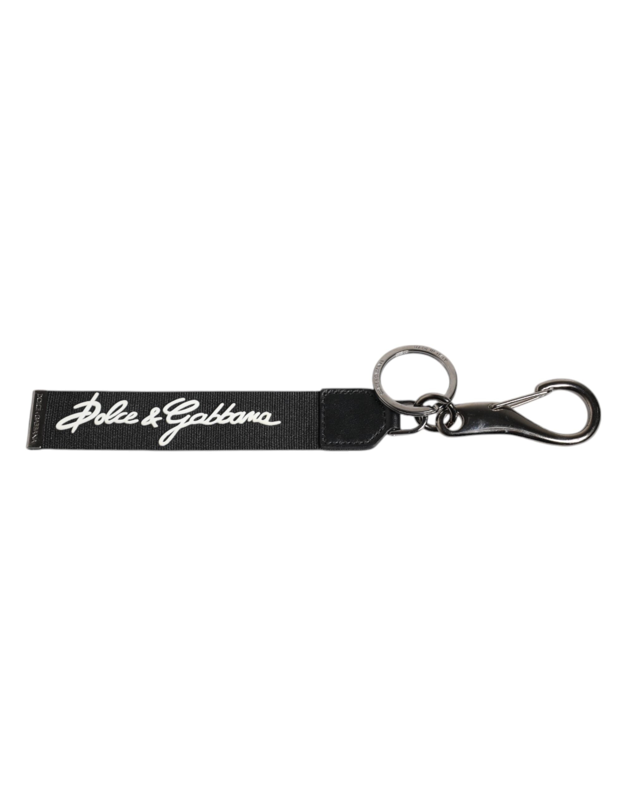 Dolce &amp; Gabbana Schwarz Weiß DG Logo Silber Männer Schlüsselanhänger Polyester Schlüsselanhänger