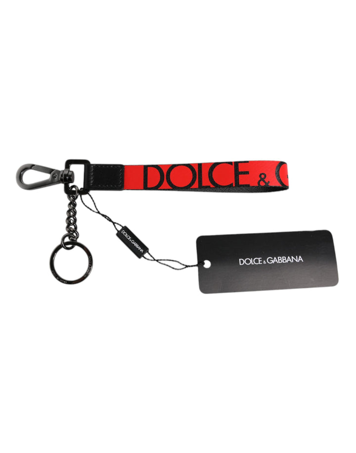 Dolce &amp; Gabbana Schlüsselanhänger mit rotem Logo, Nylon, Silber, Messing, für Herren