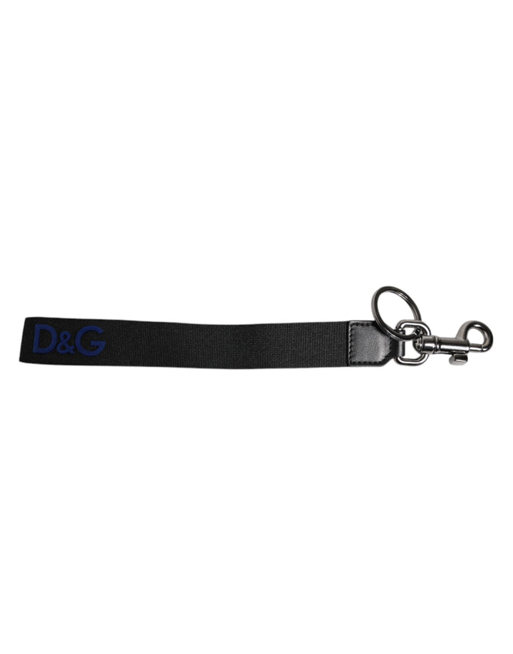 Dolce &amp; Gabbana Schlüsselanhänger mit schwarzem Logo, Nylon, Silber, Messing, für Herren