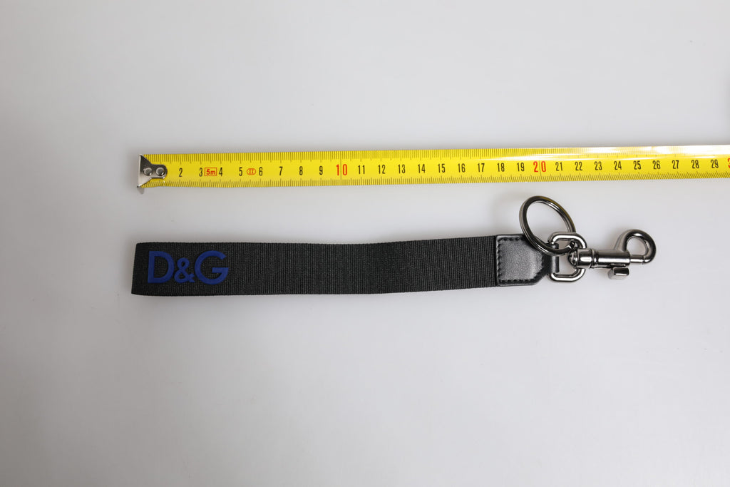 Dolce &amp; Gabbana Schlüsselanhänger mit schwarzem Logo, Nylon, Silber, Messing, für Herren