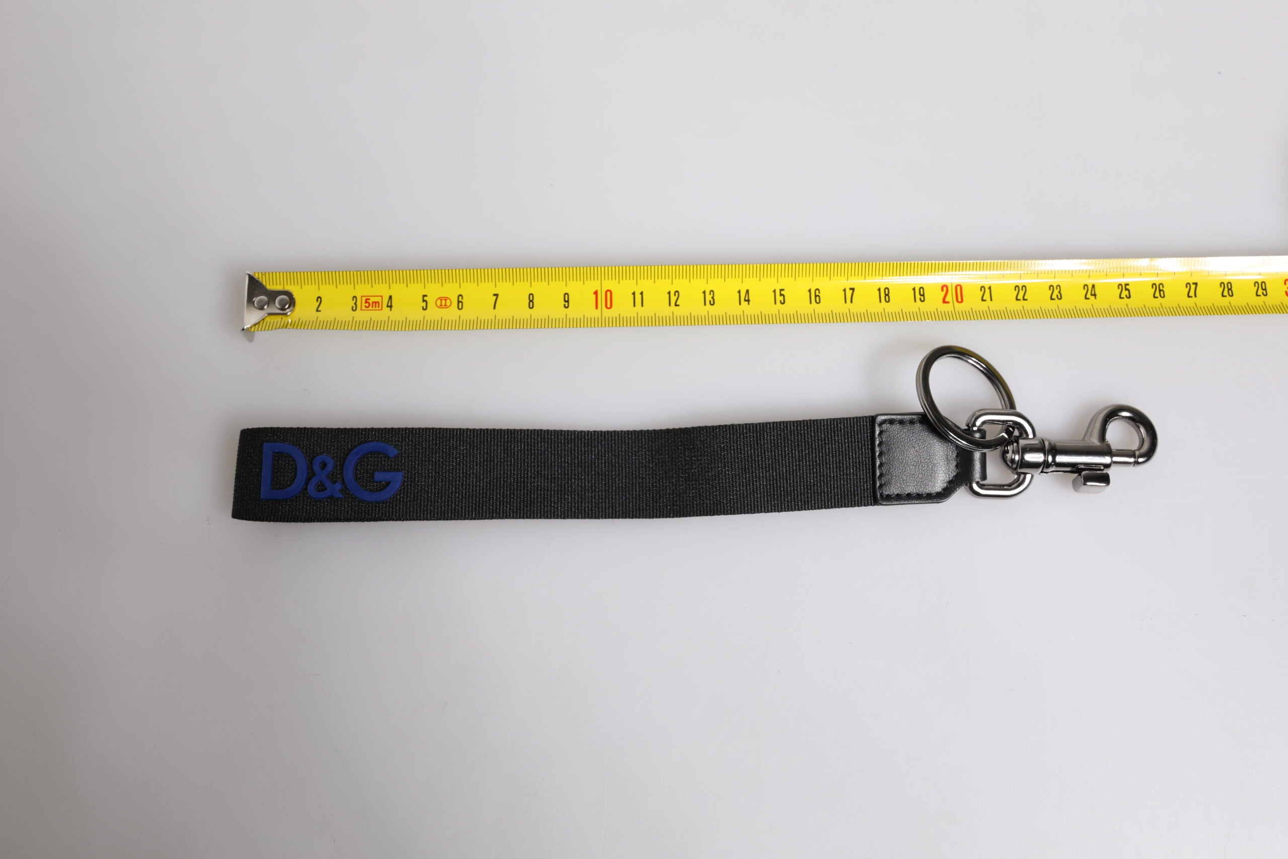 Dolce &amp; Gabbana Schlüsselanhänger mit schwarzem Logo, Nylon, Silber, Messing, für Herren