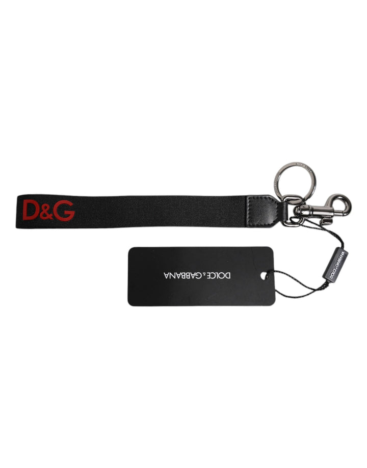 Dolce &amp; Gabbana Schlüsselanhänger mit schwarzem Logo, Nylon, Silber, Messing, für Herren