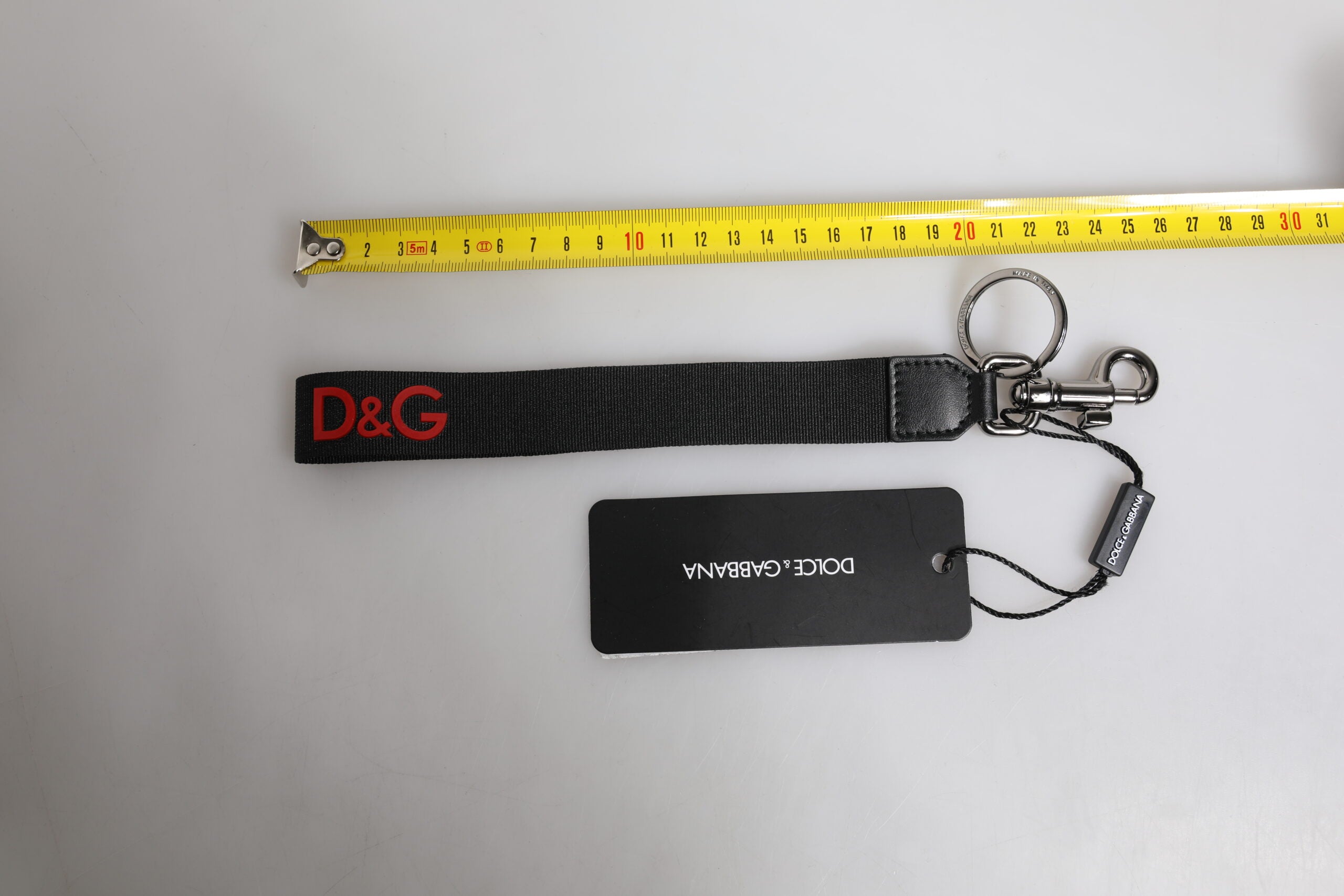 Dolce &amp; Gabbana Schlüsselanhänger mit schwarzem Logo, Nylon, Silber, Messing, für Herren