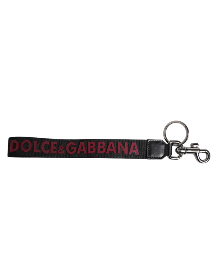 Dolce &amp; Gabbana Schlüsselanhänger mit schwarzem Logo, Nylon, Silber, Messing, für Herren