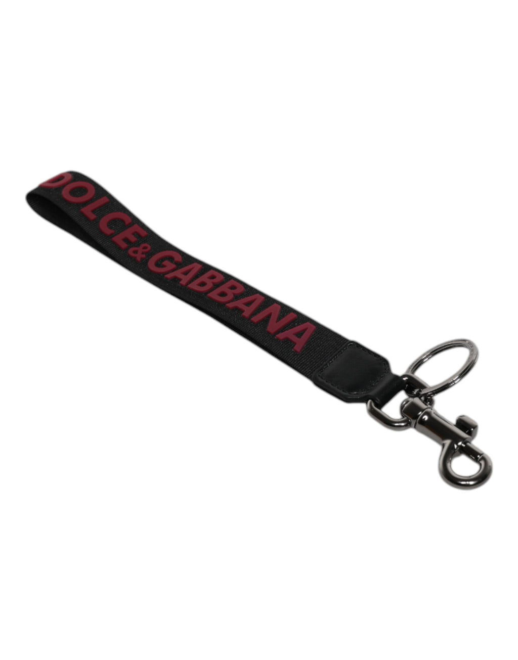 Dolce &amp; Gabbana Schlüsselanhänger mit schwarzem Logo, Nylon, Silber, Messing, für Herren