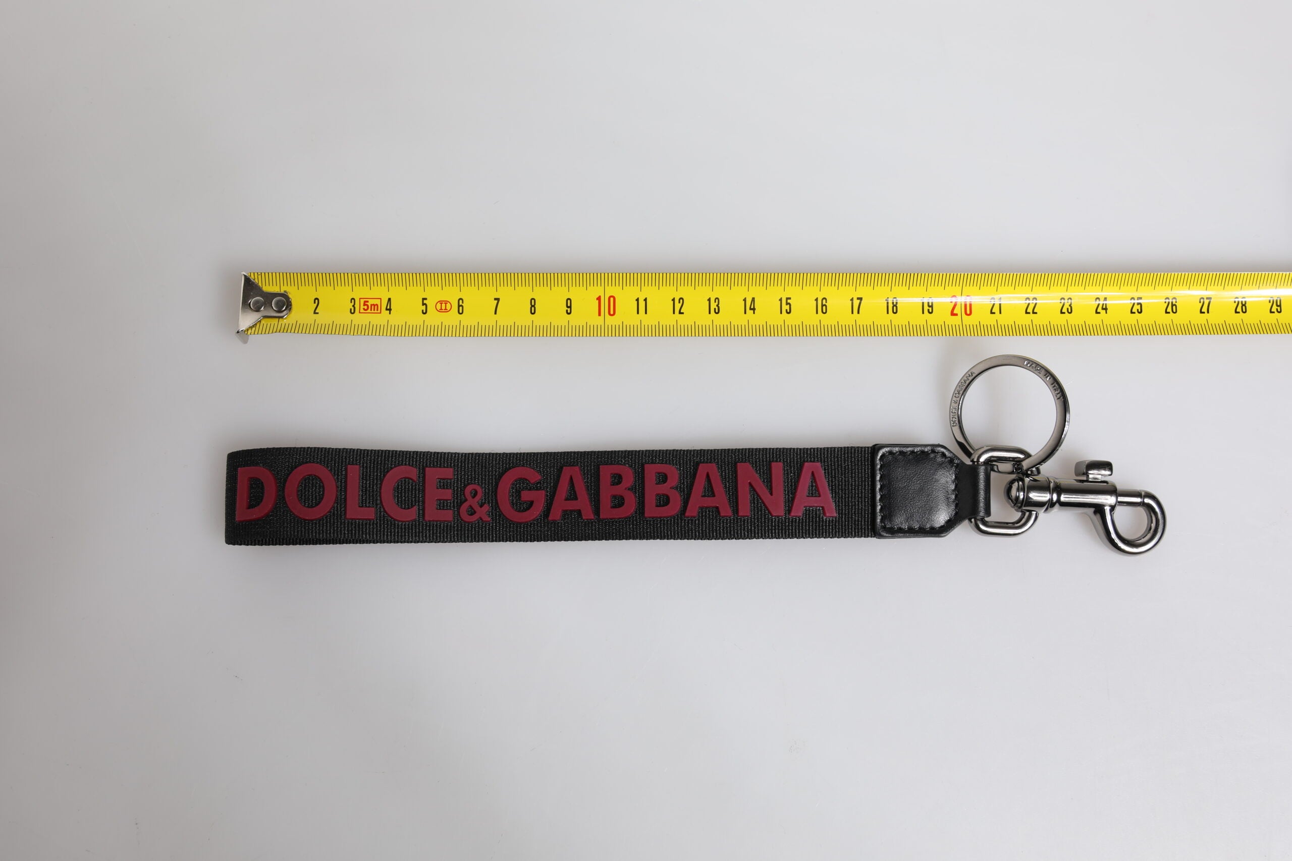 Dolce &amp; Gabbana Schlüsselanhänger mit schwarzem Logo, Nylon, Silber, Messing, für Herren