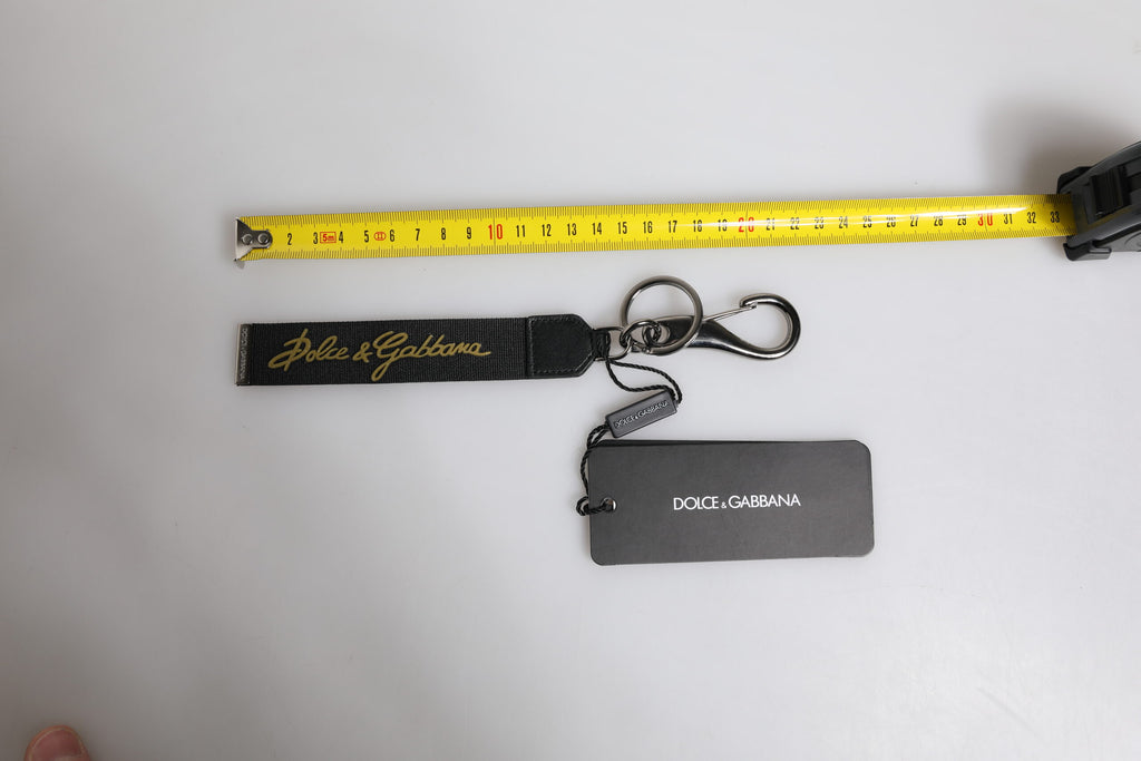 Dolce &amp; Gabbana Schlüsselanhänger mit schwarzem Logo, Nylon, Silber, Messing, für Herren
