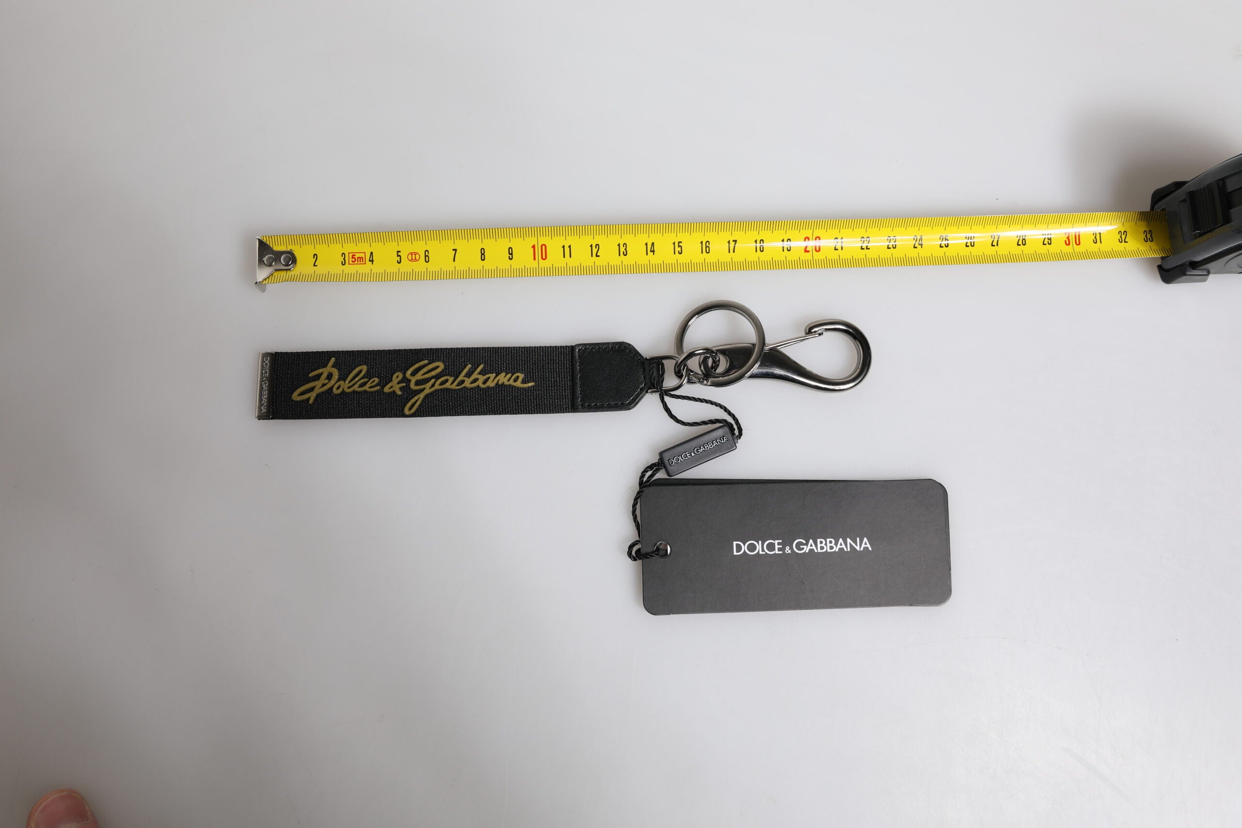 Dolce &amp; Gabbana Schlüsselanhänger mit schwarzem Logo, Nylon, Silber, Messing, für Herren
