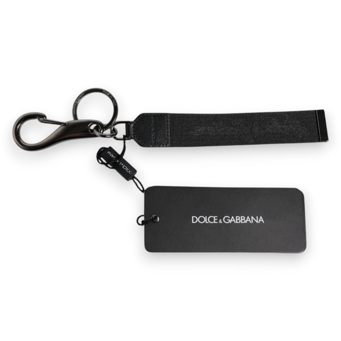 Dolce &amp; Gabbana Schlüsselanhänger mit schwarzem Logo, Nylon, Silber, Messing, für Herren