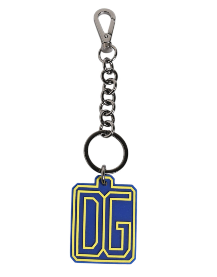 Dolce &amp; Gabbana Blau Gelb DG Gummi Logo Silber Herren Schlüsselanhänger Schlüsselanhänger