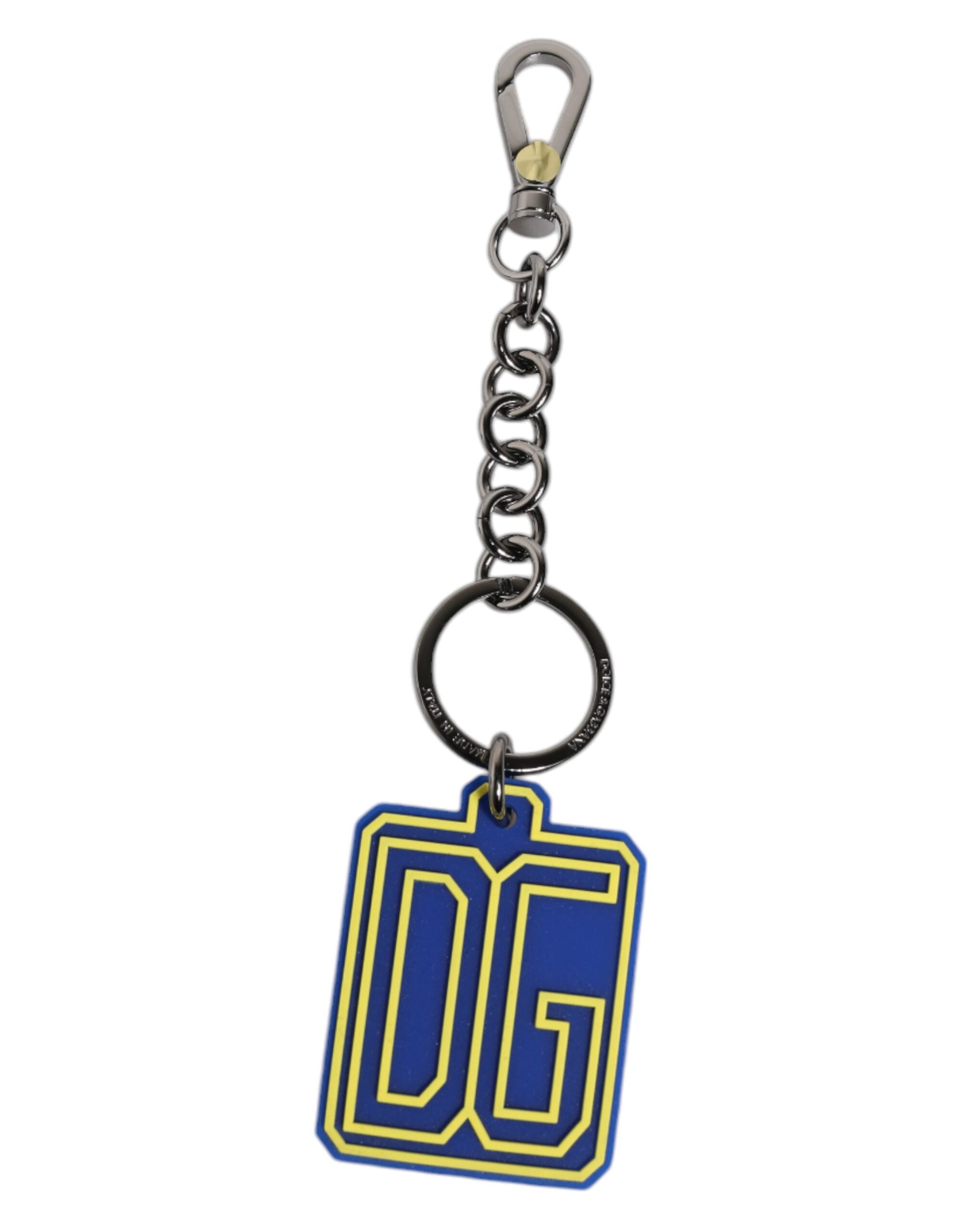 Dolce &amp; Gabbana Blau Gelb DG Gummi Logo Silber Herren Schlüsselanhänger Schlüsselanhänger