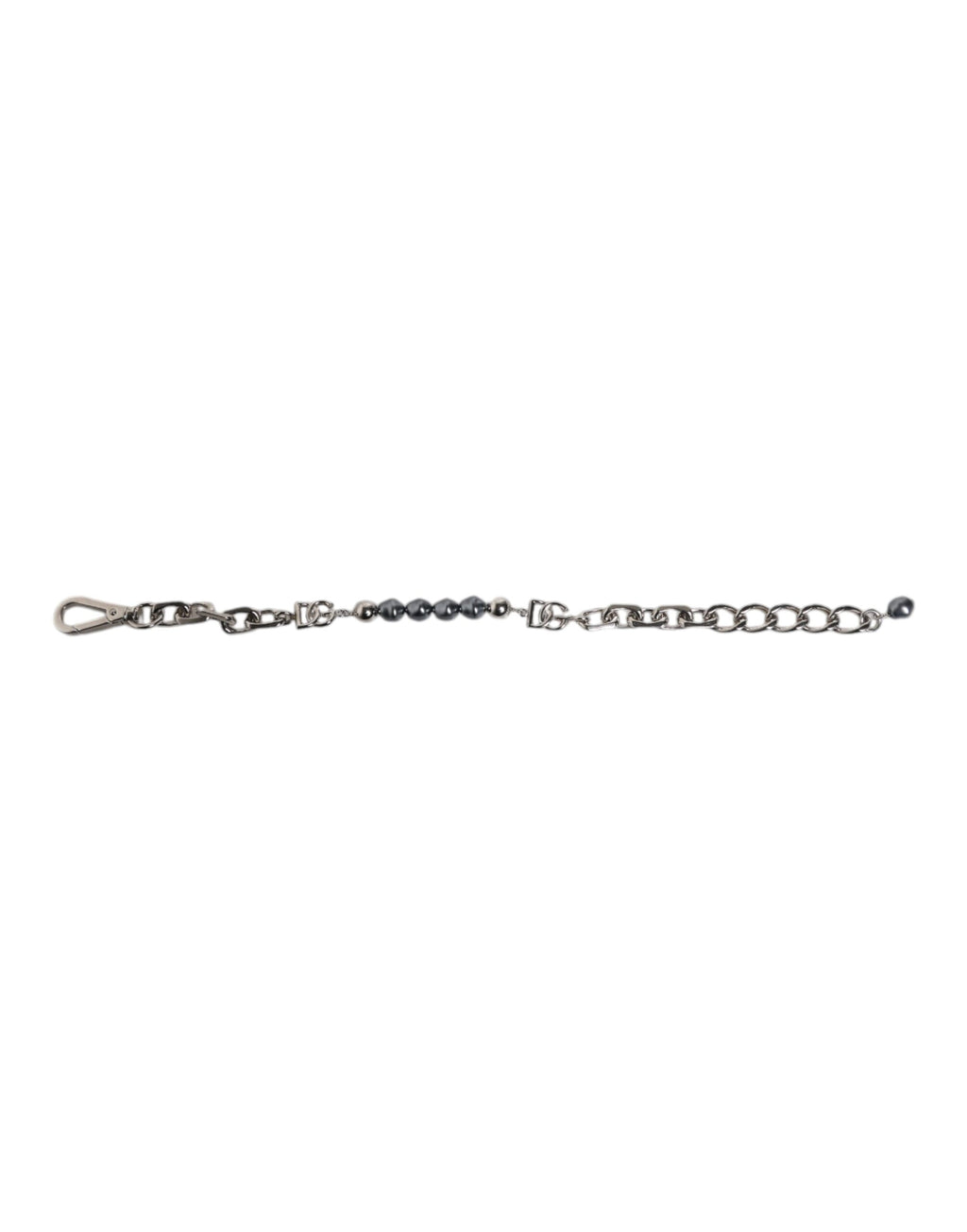 Dolce &amp; Gabbana Silberfarbenes Kettenarmband mit Karabinerverschluss und grauen Perlen