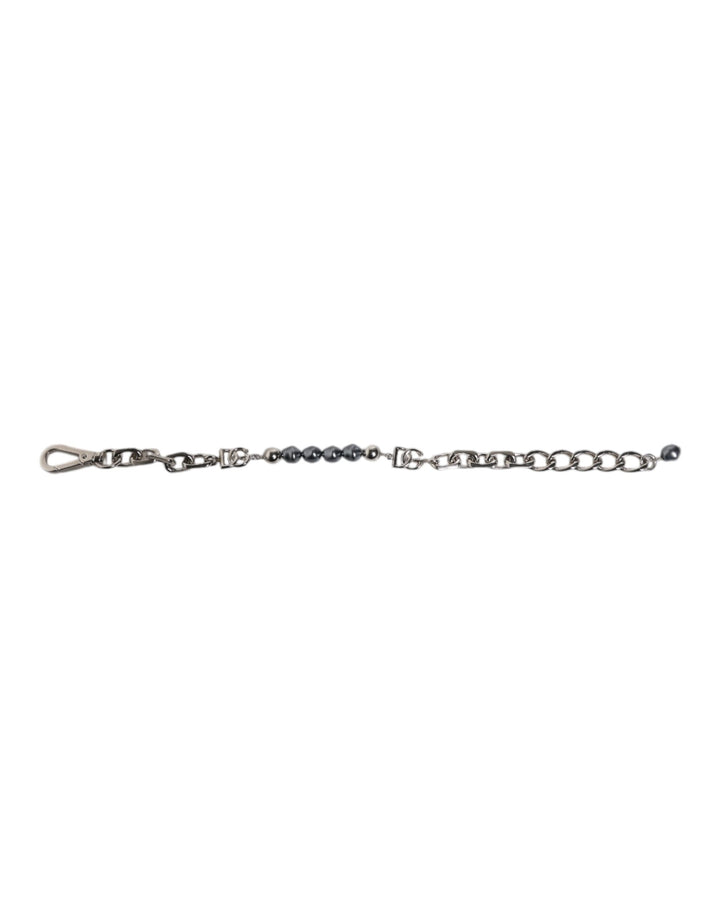 Dolce &amp; Gabbana Silberfarbenes Kettenarmband mit Karabinerverschluss und grauen Perlen