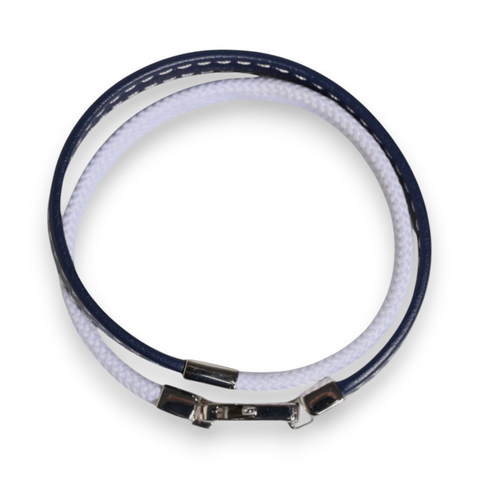 Dolce &amp; Gabbana – Armband mit silberfarbenem Verschluss und blau-weißem Lederbesatz mit DG-Gravur