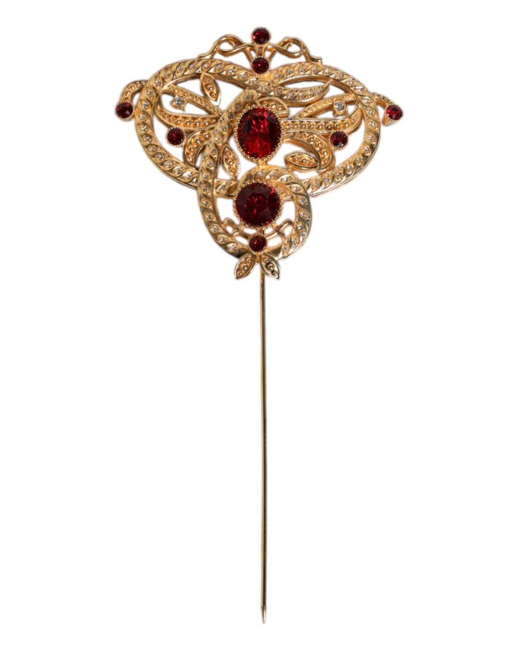 Dolce &amp; Gabbana – Goldfarbene Anstecknadel aus 925er Sterlingsilber mit roten Kristallen