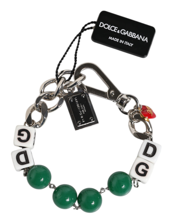 Dolce &amp; Gabbana – Silberfarbenes Charm-Armband mit Würfel-Logo aus Messing