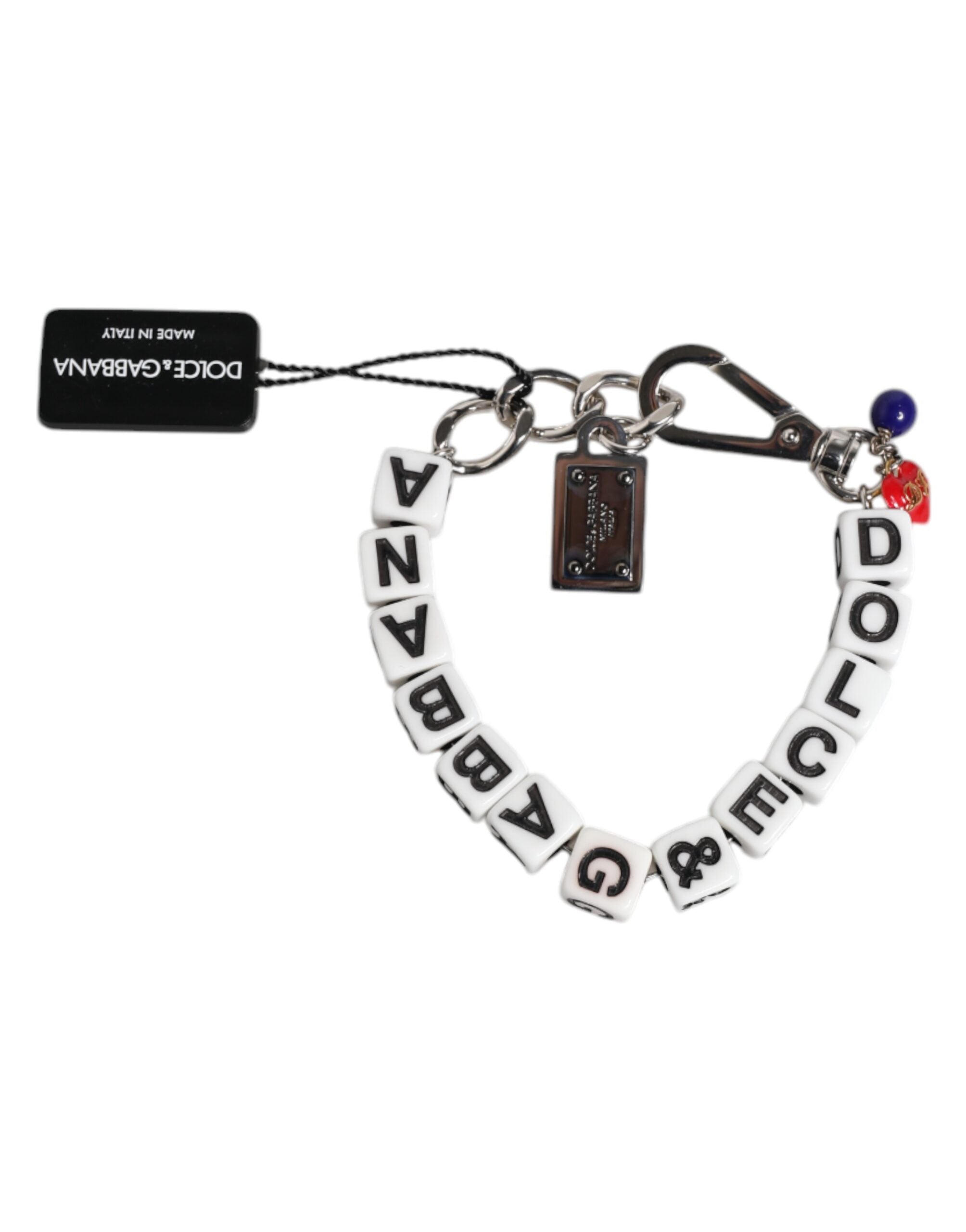 Dolce &amp; Gabbana – Charm-Armband mit Würfel-Logo und silberner Messingkette