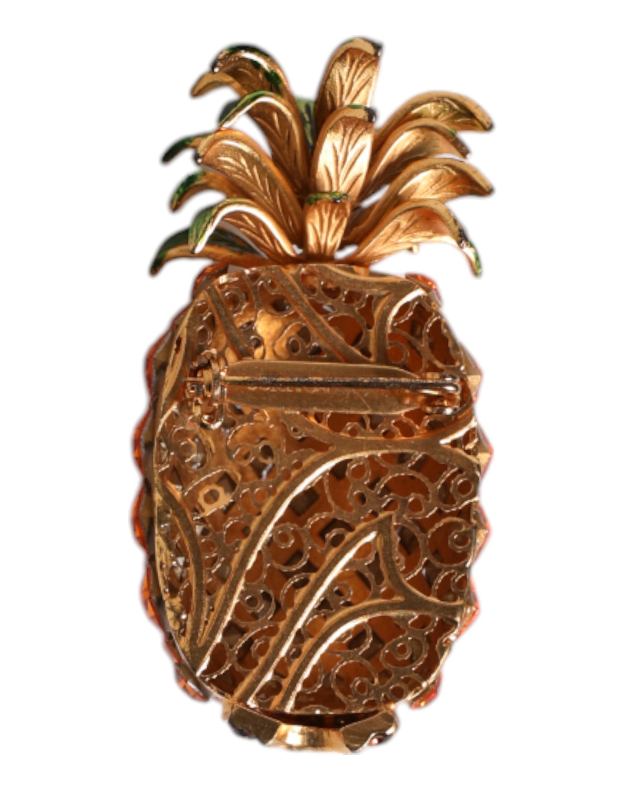 Dolce &amp; Gabbana Gold Messing Ananas Kristall Schmuck Brosche Pin