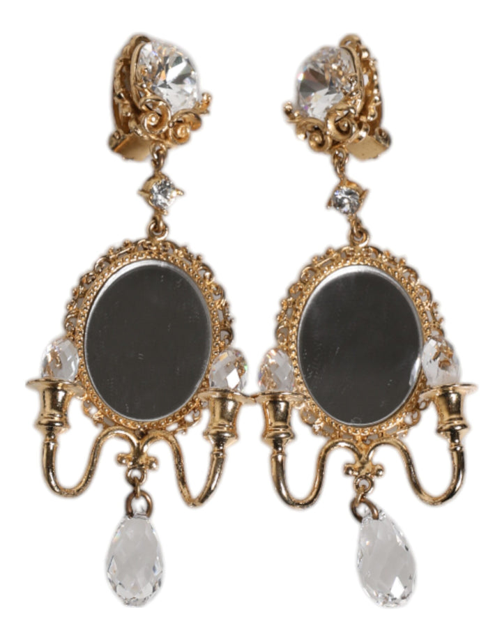 Dolce &amp; Gabbana – Ohrclips aus goldenem Messing mit transparentem Kristallspiegel