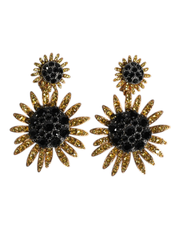 Dolce &amp; Gabbana – Ohrclips aus goldfarbenem Messing mit Sonnenblumen-Kristallen