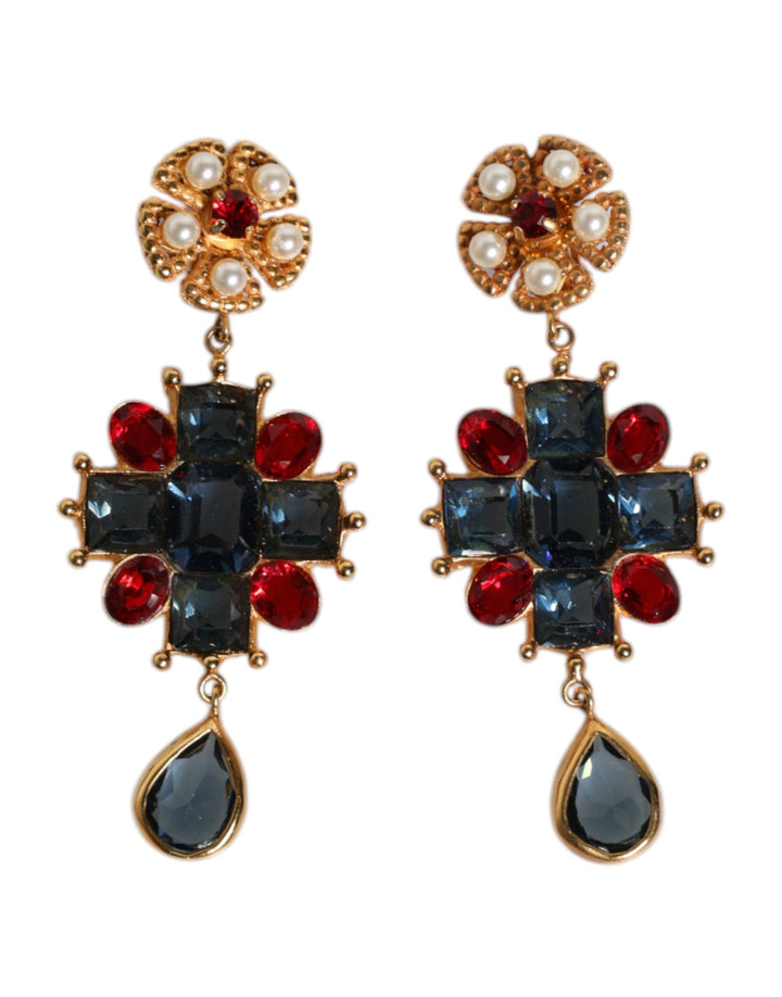 Dolce &amp; Gabbana – Goldfarbene, mit Kristallen und Strass verzierte baumelnde Ohrringe