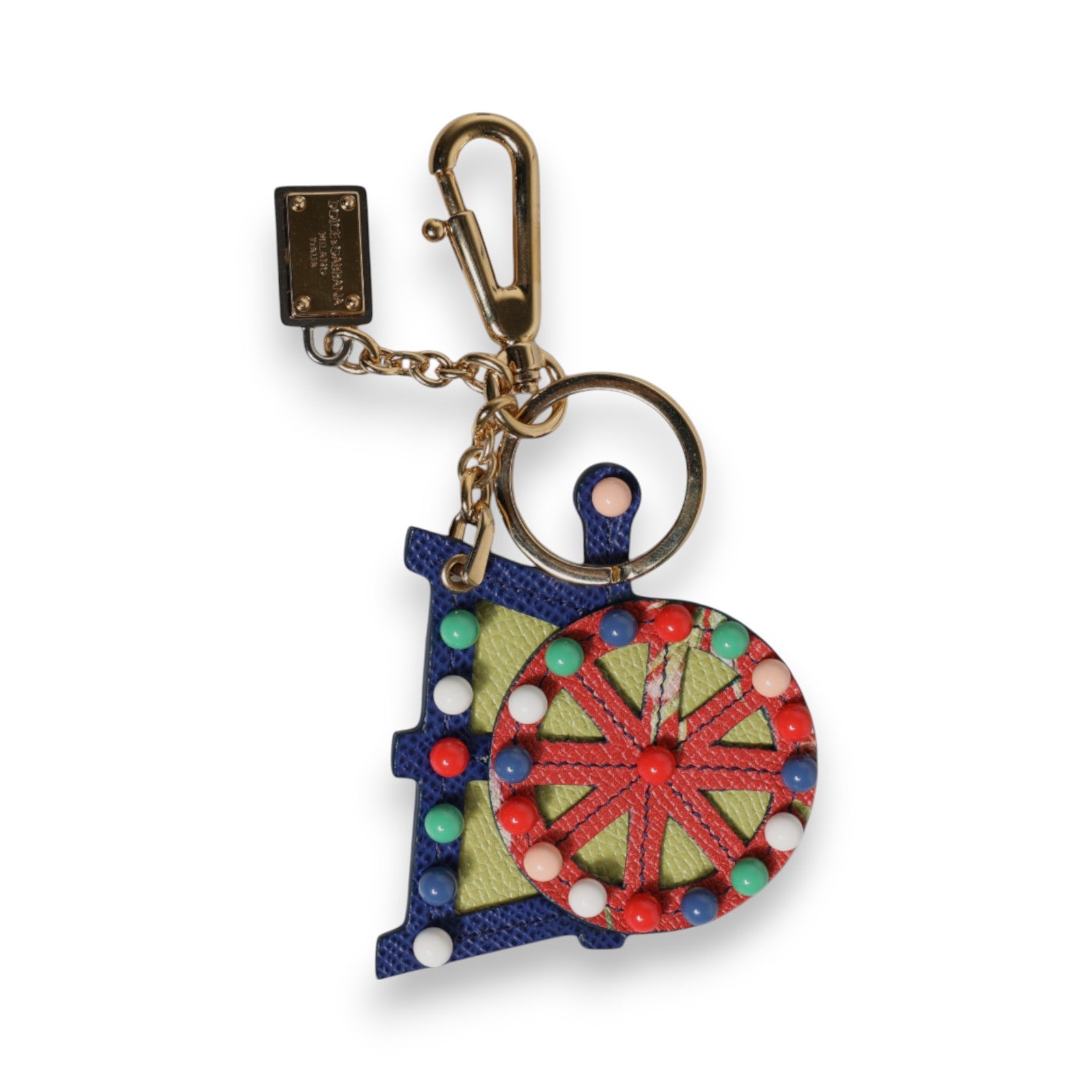 Dolce &amp; Gabbana Mehrfarbiger goldfarbener Carretto-Schlüsselanhänger
