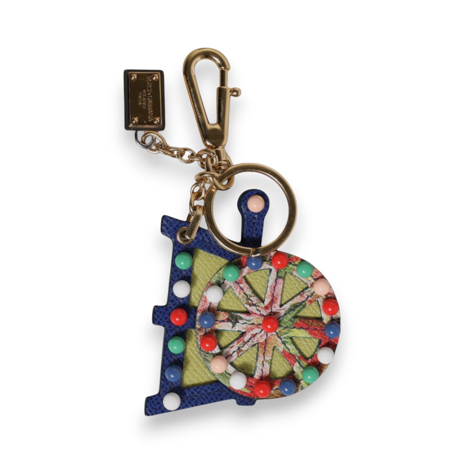 Dolce &amp; Gabbana Mehrfarbiger goldfarbener Carretto-Schlüsselanhänger