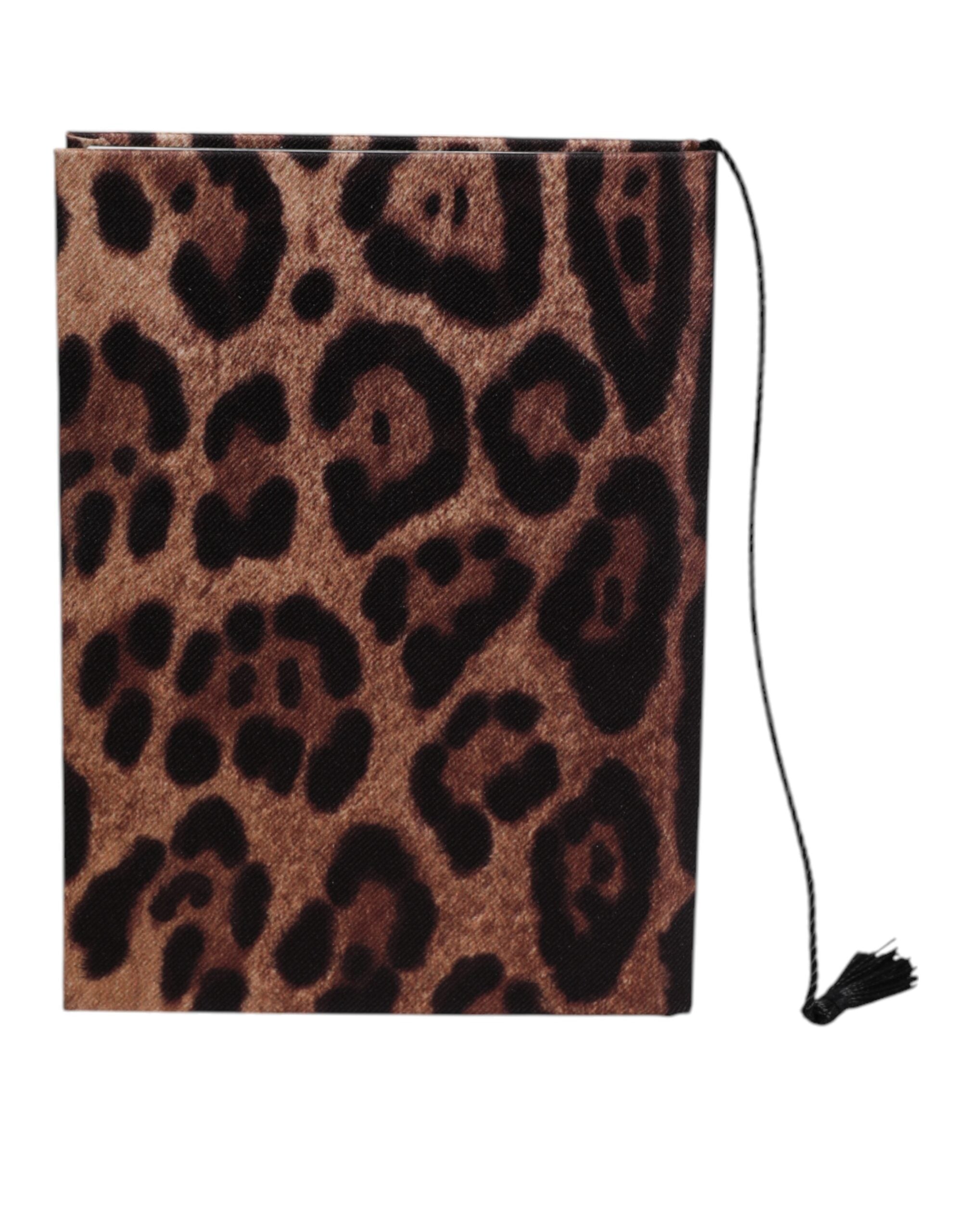Dolce &amp; Gabbana Braun-Schwarzes Polyester-Notizbuch mit Leoparden-Logo