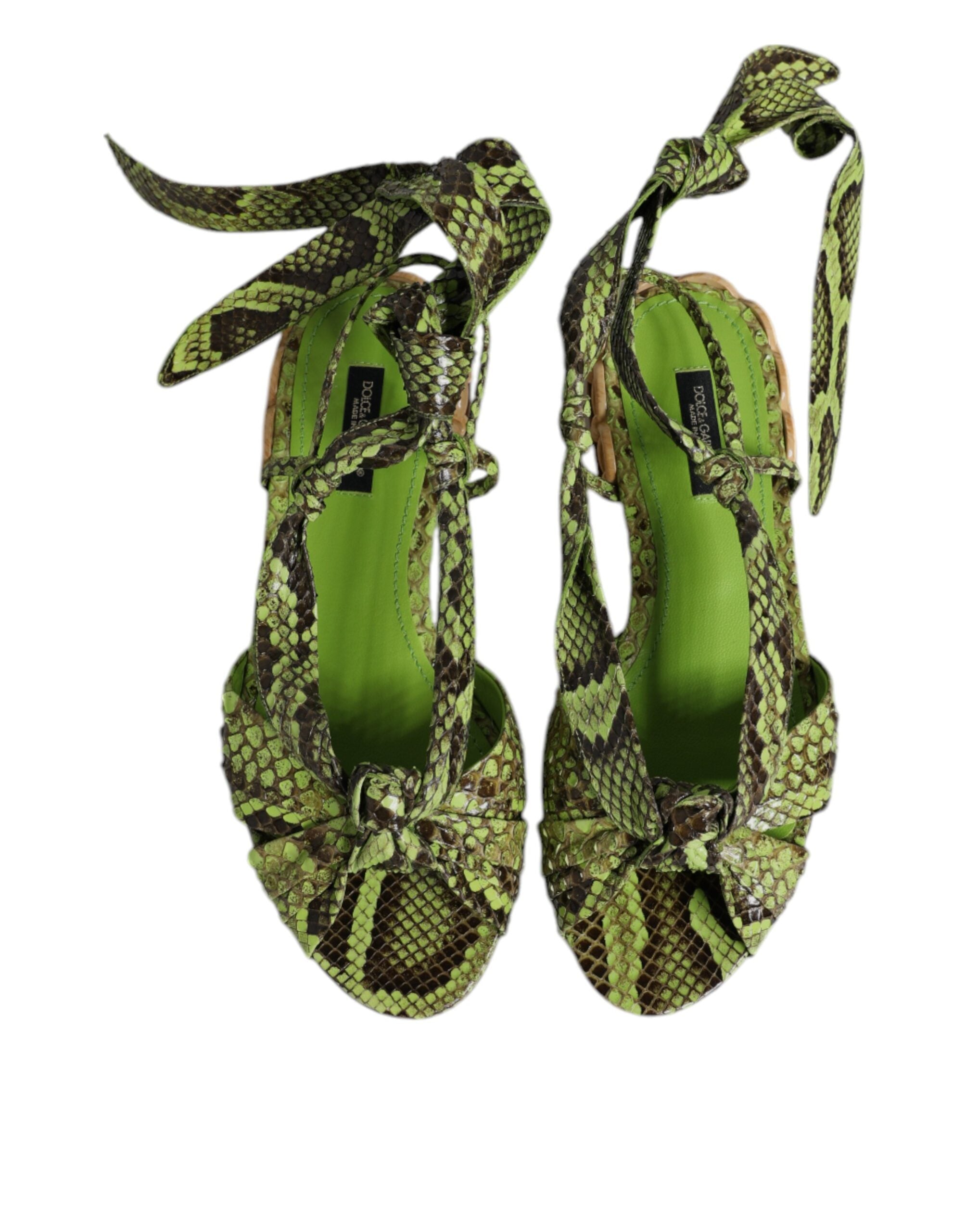 Dolce &amp; Gabbana Grüne Sandalen mit Knöchelriemen und Tiermuster