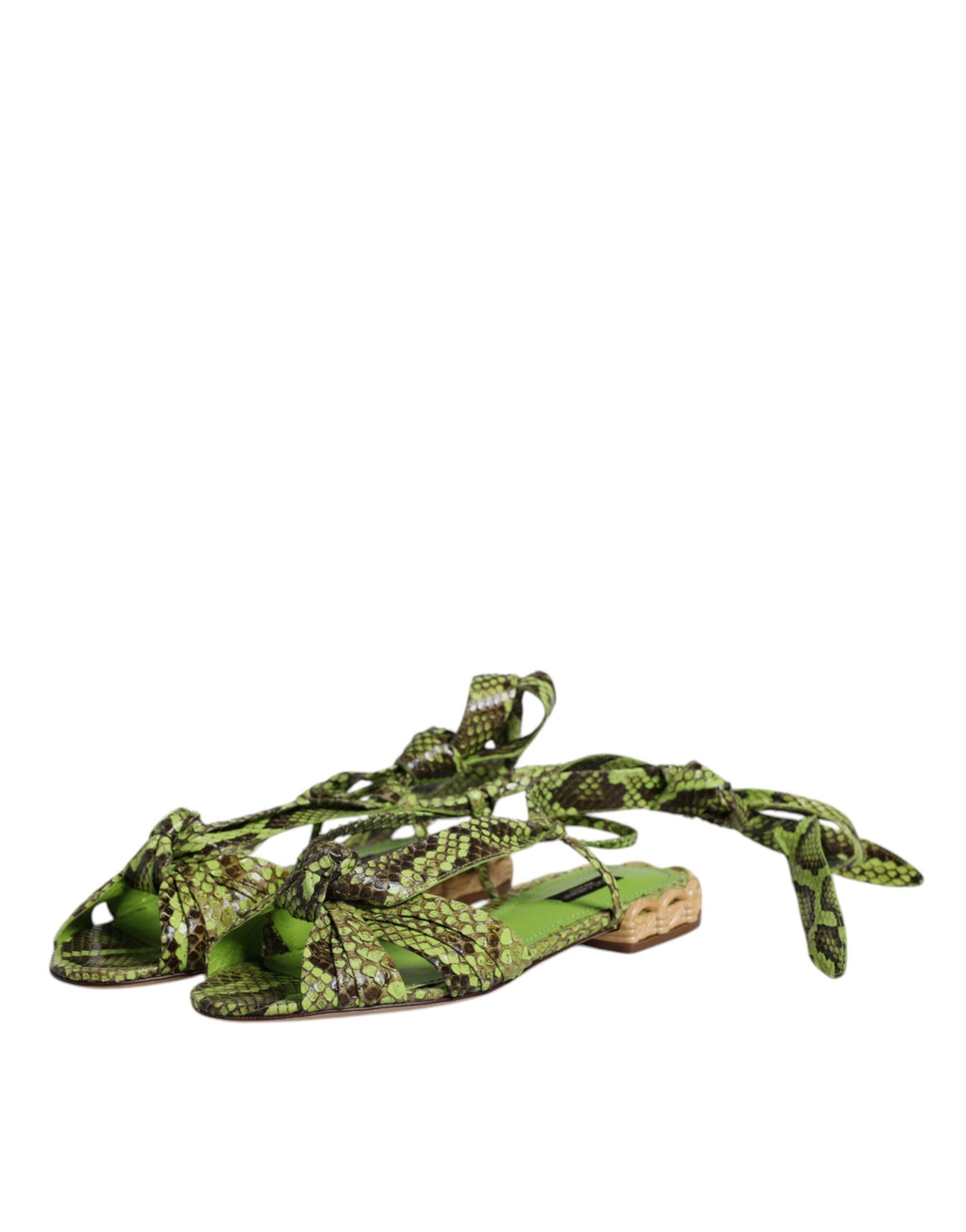 Dolce &amp; Gabbana Grüne Sandalen mit Knöchelriemen und Tiermuster