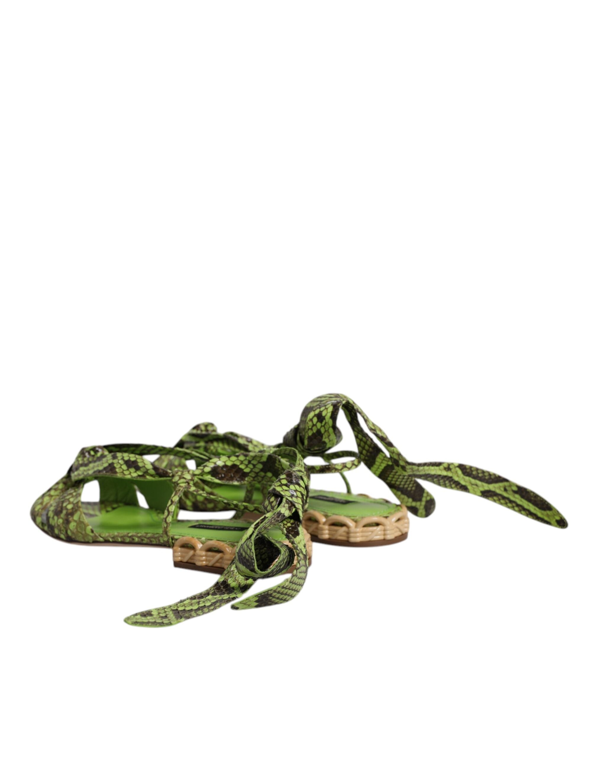 Dolce &amp; Gabbana Grüne Sandalen mit Knöchelriemen und Tiermuster