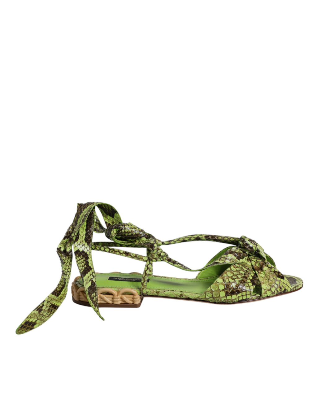 Dolce &amp; Gabbana Grüne Sandalen mit Knöchelriemen und Tiermuster