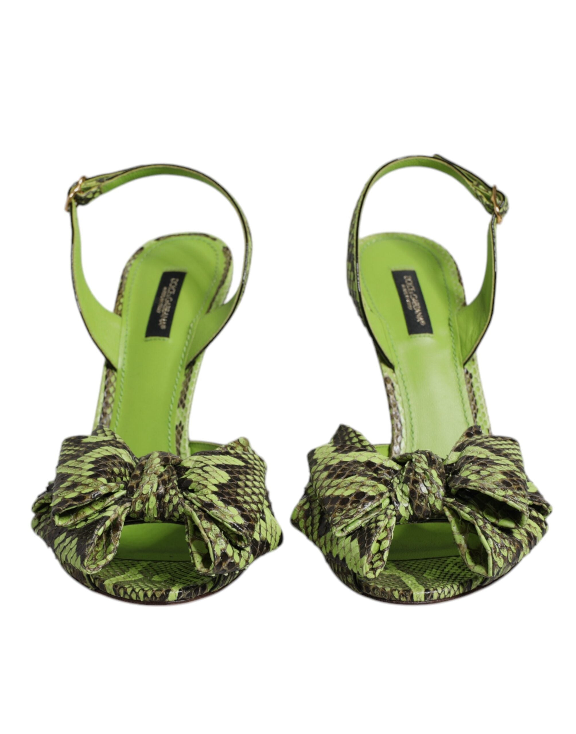 Dolce &amp; Gabbana Grüne Pythonleder Heels Sandalen Schuhe