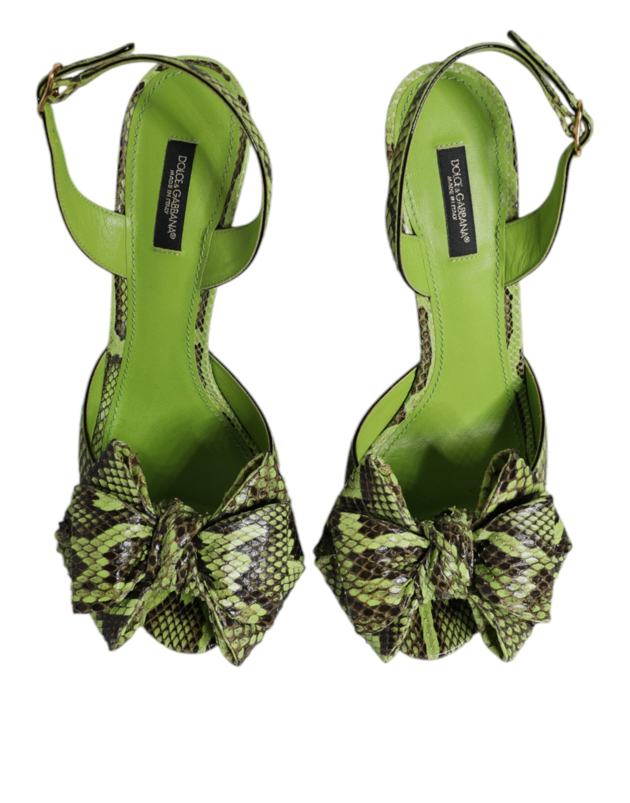 Dolce &amp; Gabbana Grüne Pythonleder Heels Sandalen Schuhe