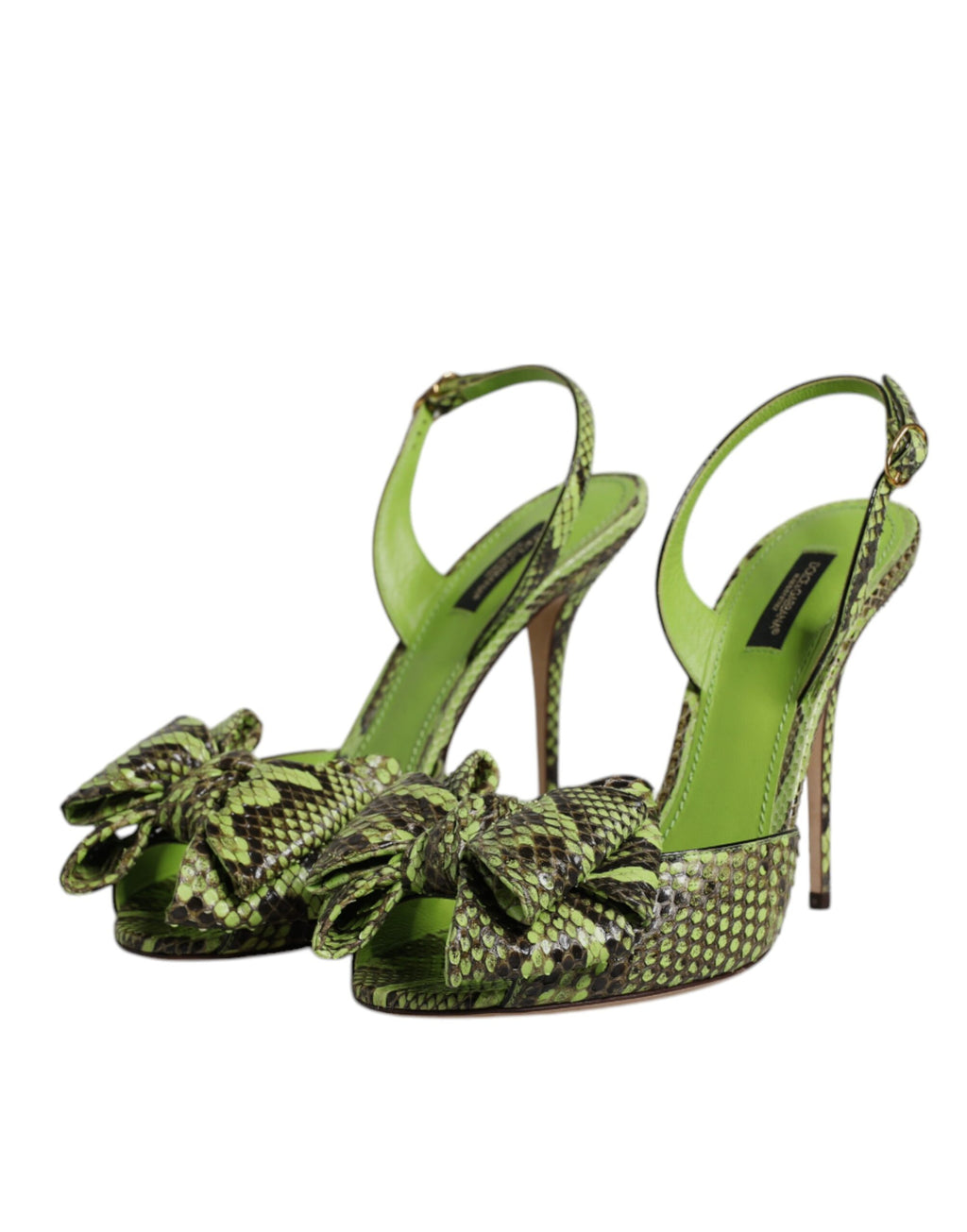 Dolce &amp; Gabbana Grüne Pythonleder Heels Sandalen Schuhe