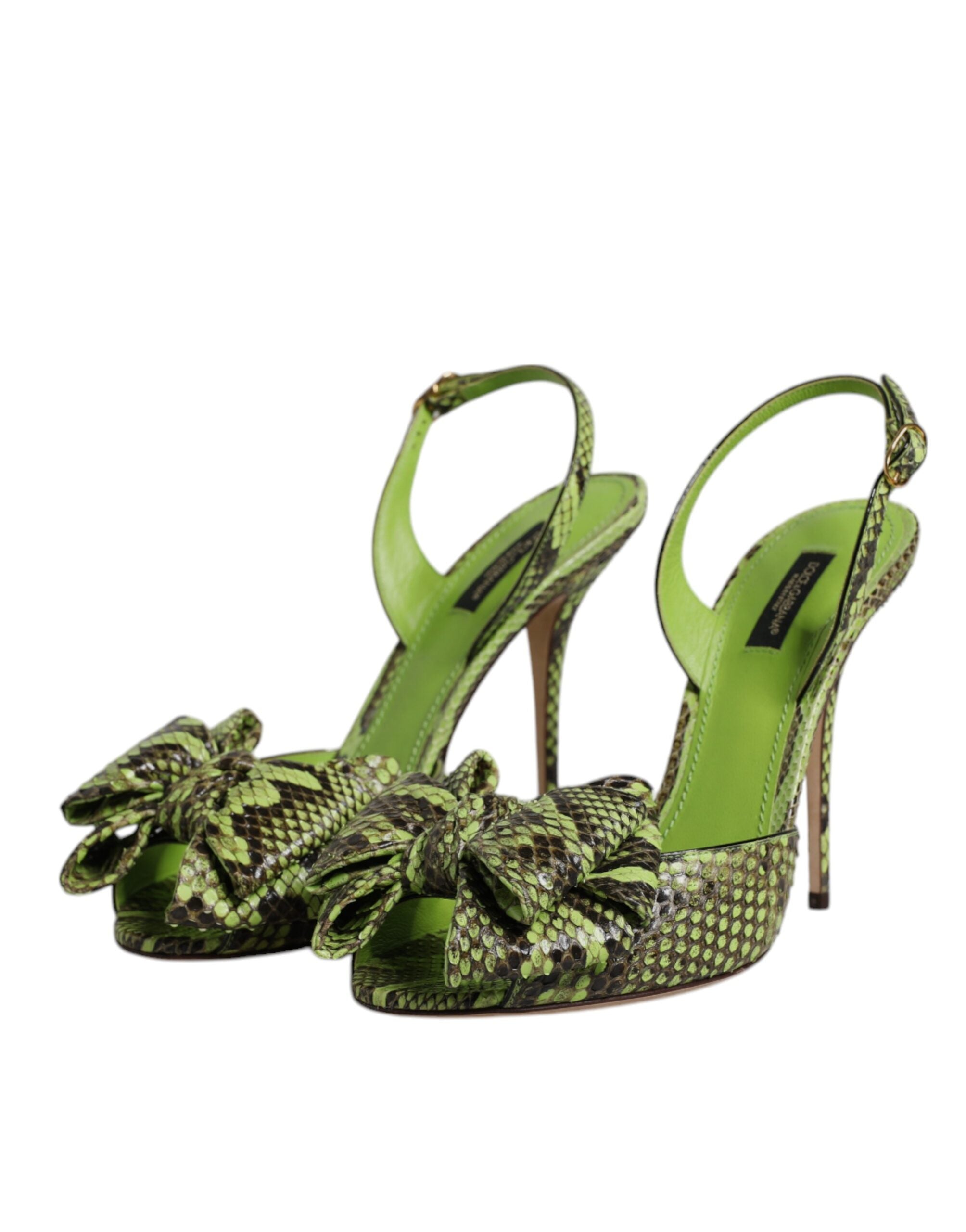 Dolce &amp; Gabbana Grüne Pythonleder Heels Sandalen Schuhe