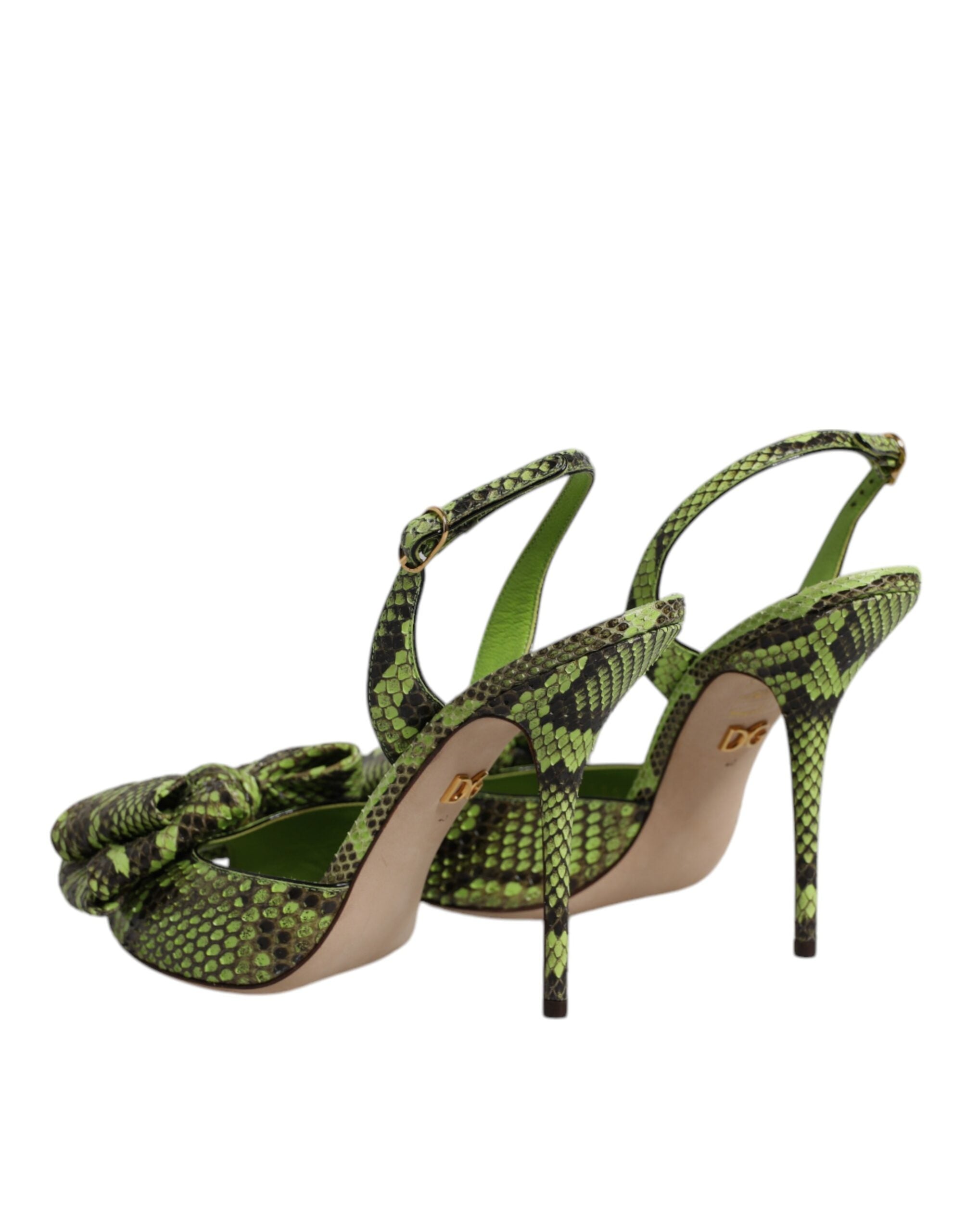 Dolce &amp; Gabbana Grüne Pythonleder Heels Sandalen Schuhe