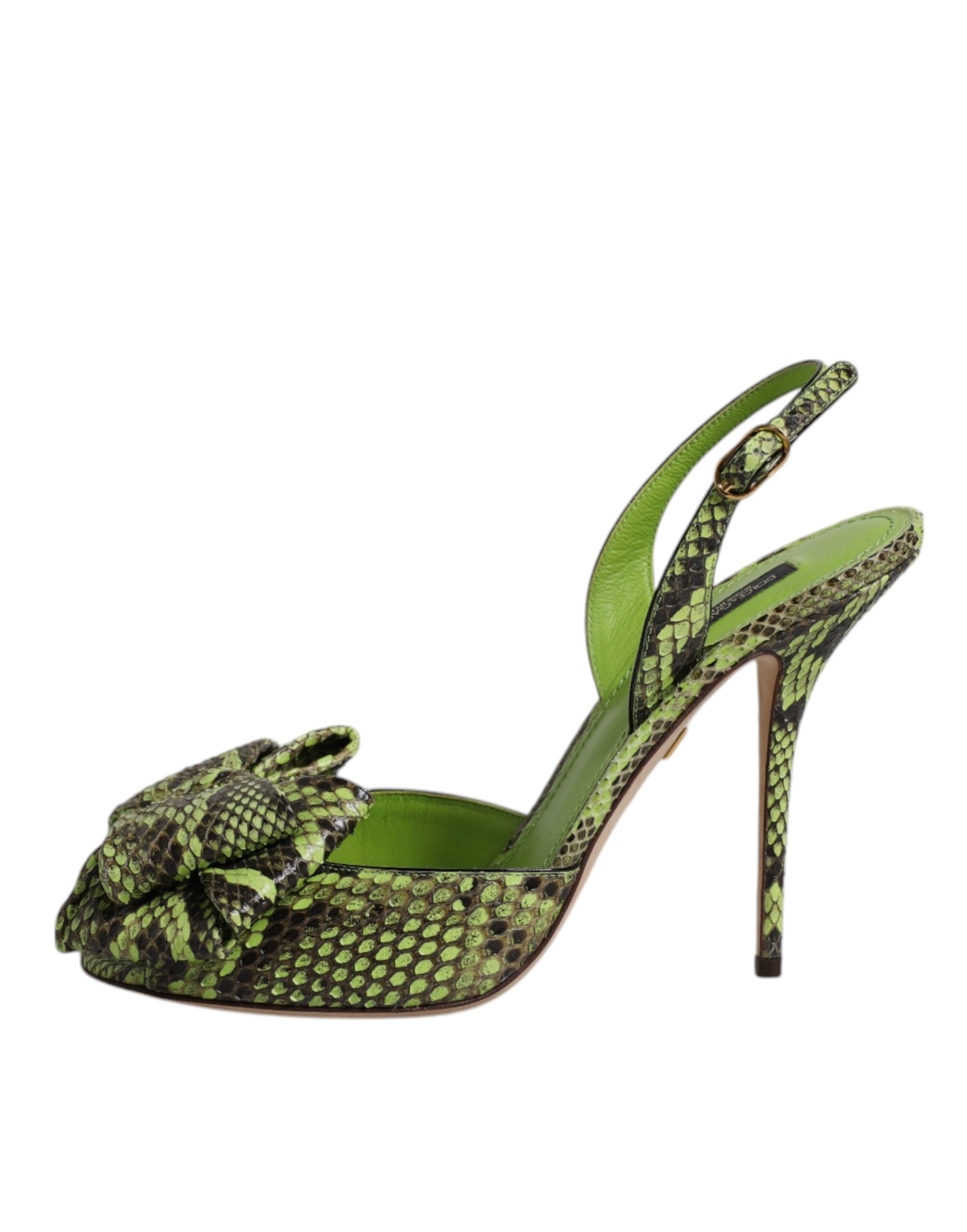 Dolce &amp; Gabbana Grüne Pythonleder Heels Sandalen Schuhe