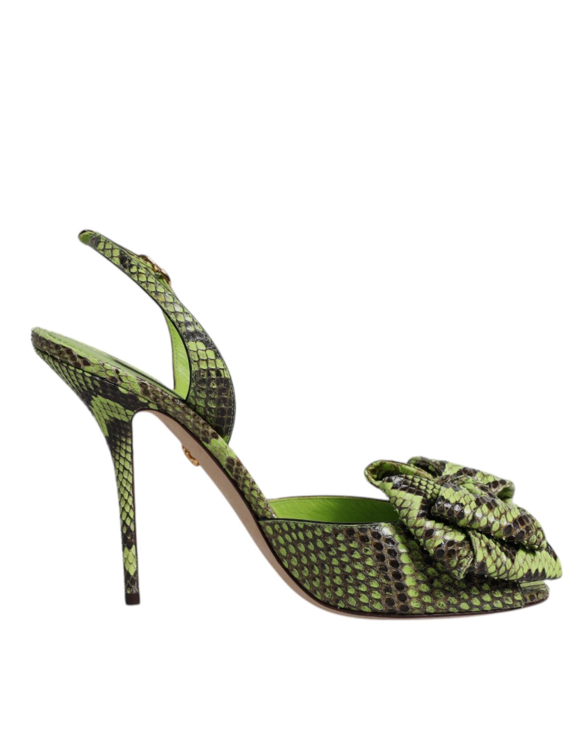 Dolce &amp; Gabbana Grüne Pythonleder Heels Sandalen Schuhe