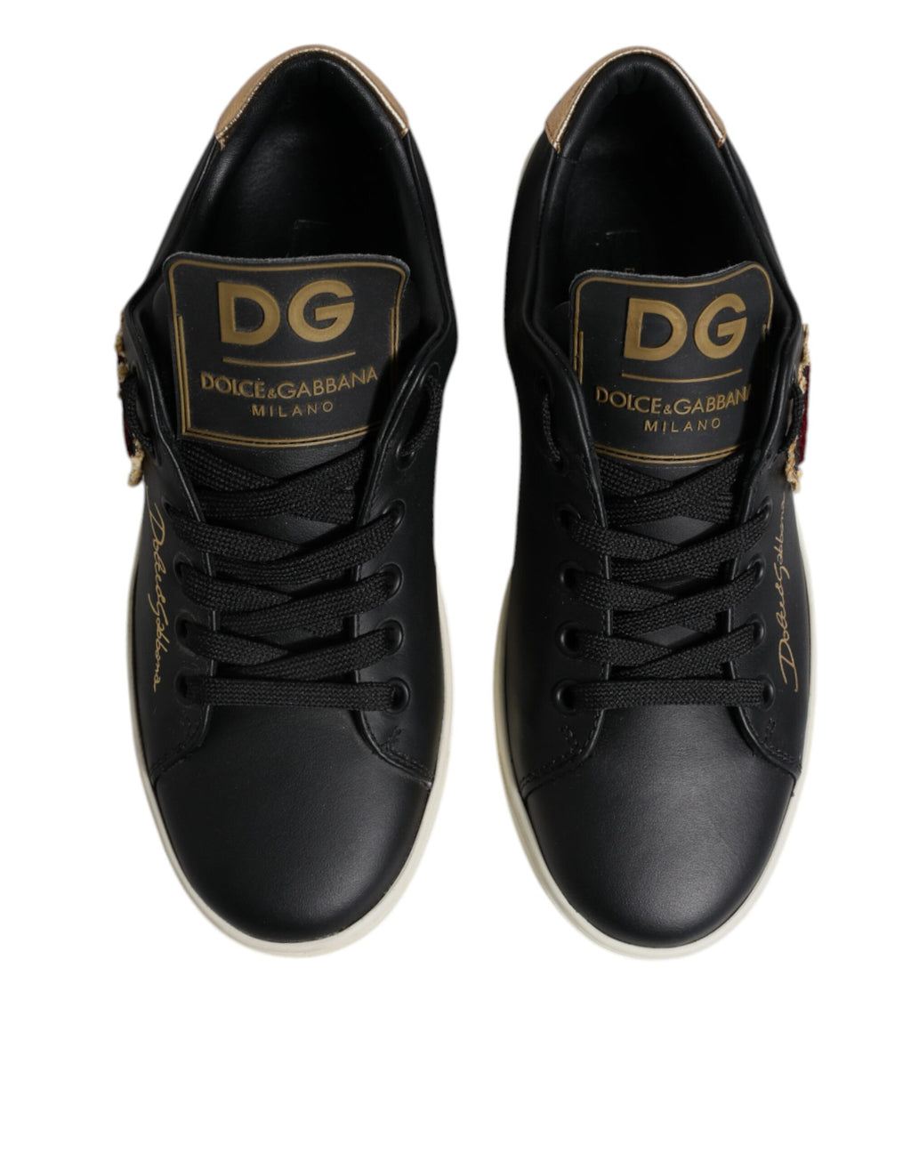 Dolce &amp; Gabbana Schwarze Lederschuhe mit goldenem und rotem Herz