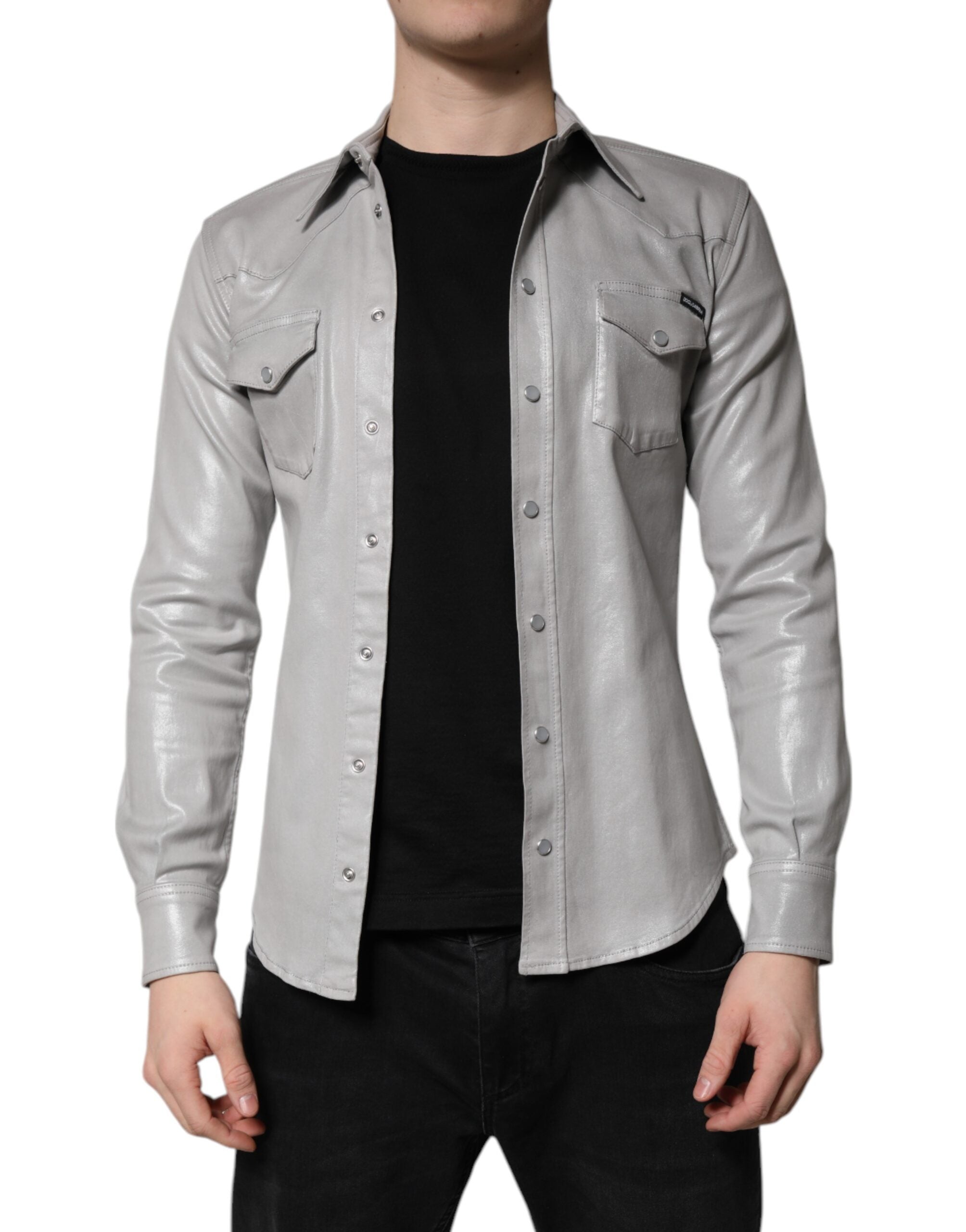 Dolce &amp; Gabbana Button-Down-Hemd aus Baumwolle in Metallic-Grau