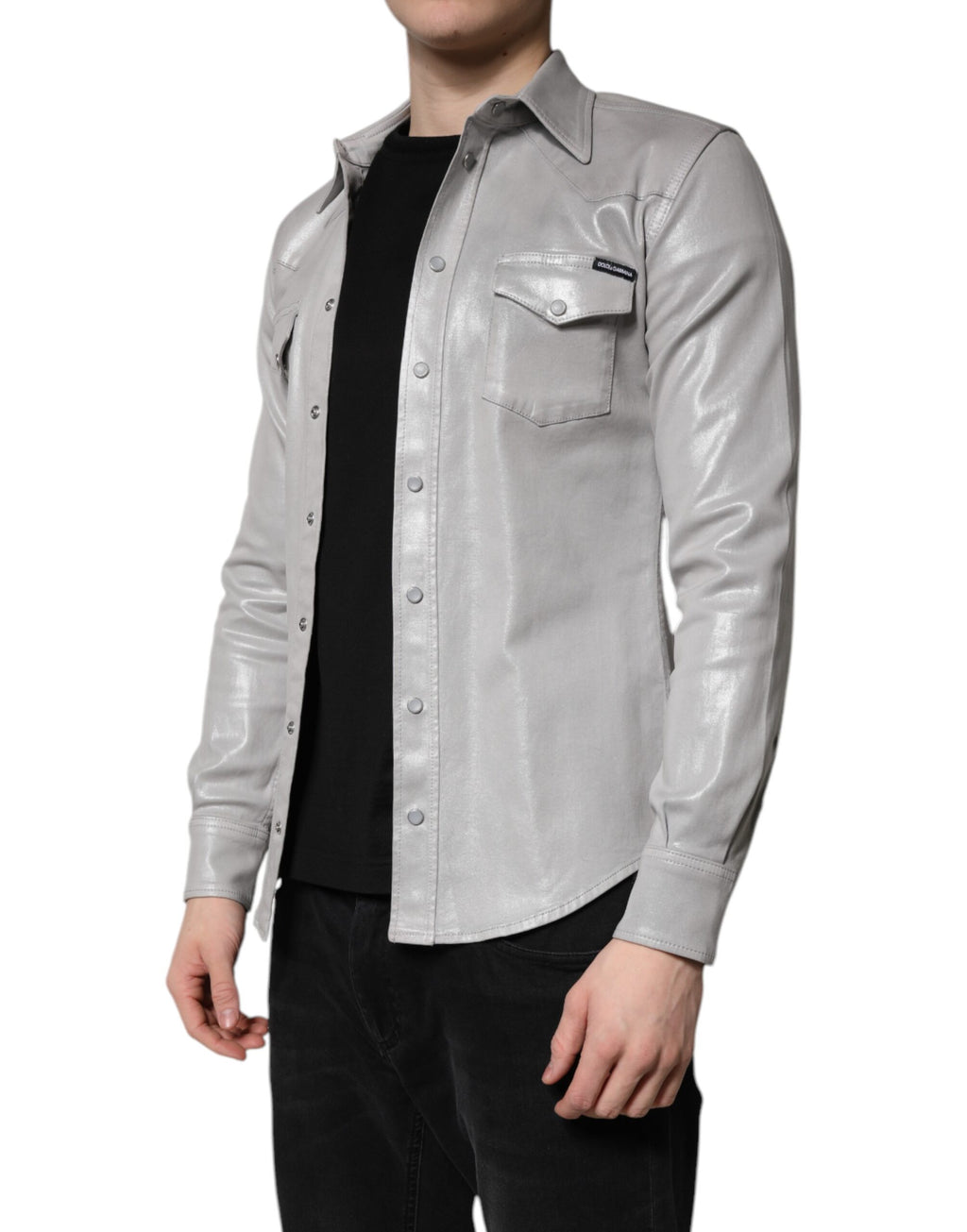Dolce &amp; Gabbana Button-Down-Hemd aus Baumwolle in Metallic-Grau