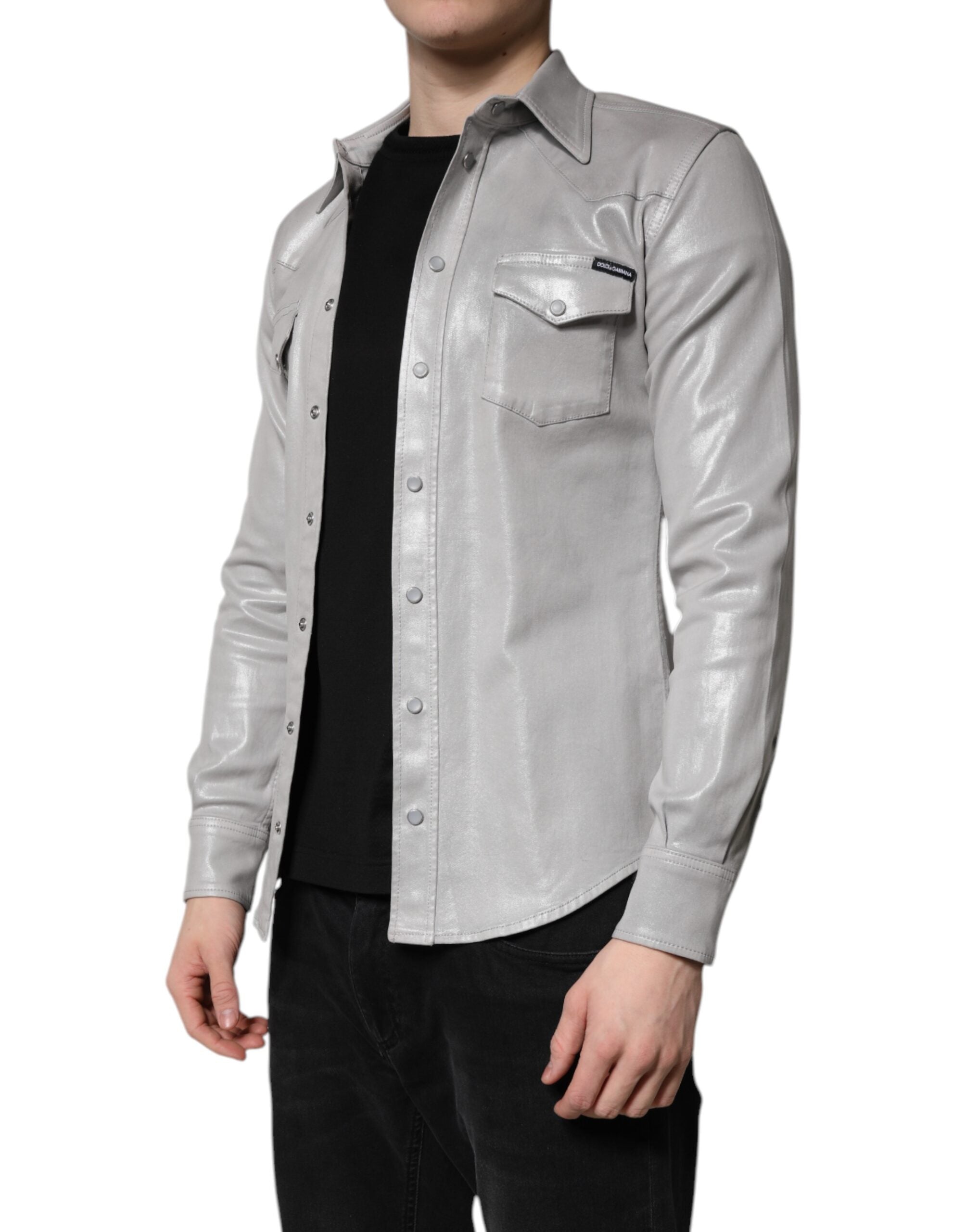 Dolce &amp; Gabbana Button-Down-Hemd aus Baumwolle in Metallic-Grau