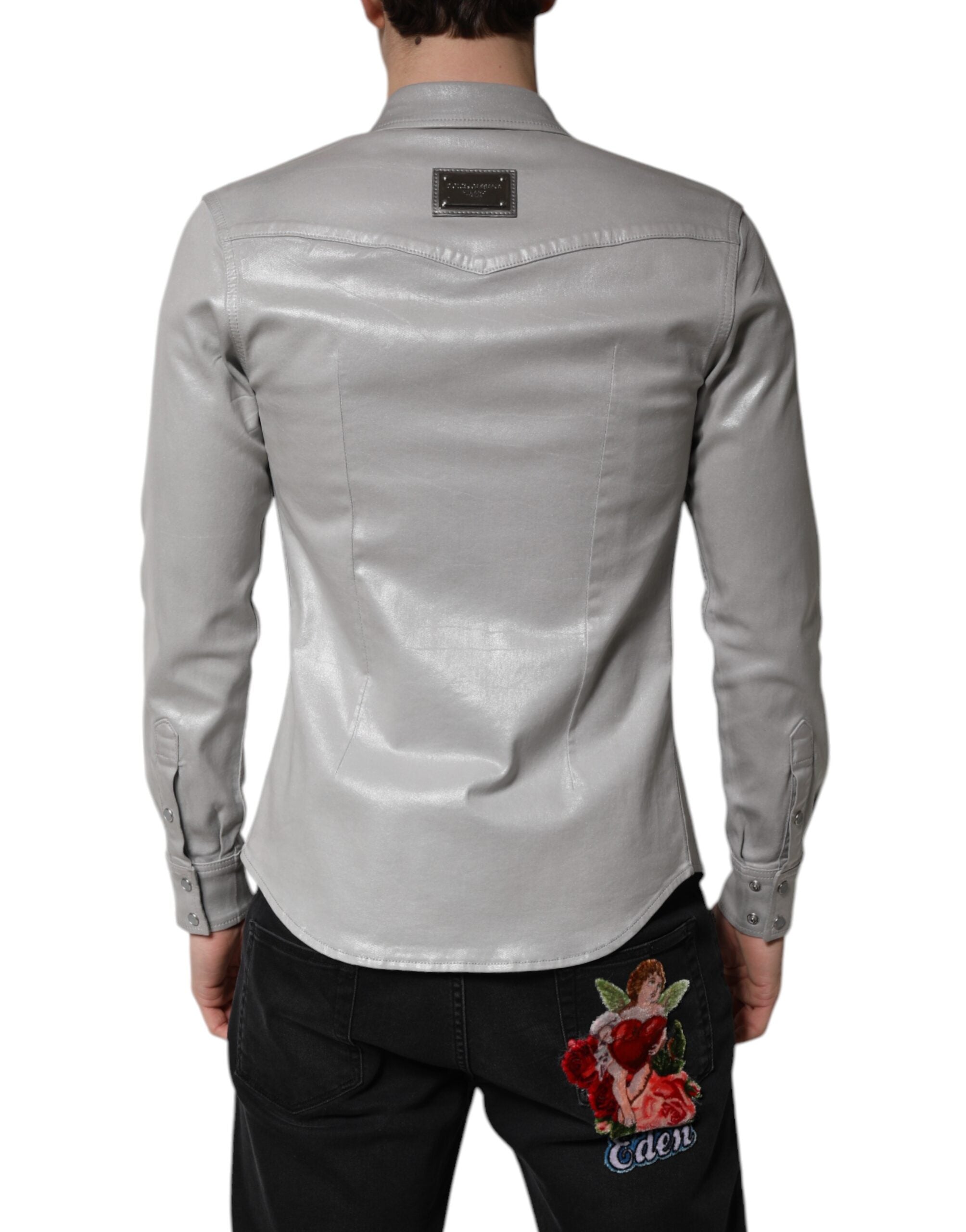 Dolce &amp; Gabbana Button-Down-Hemd aus Baumwolle in Metallic-Grau