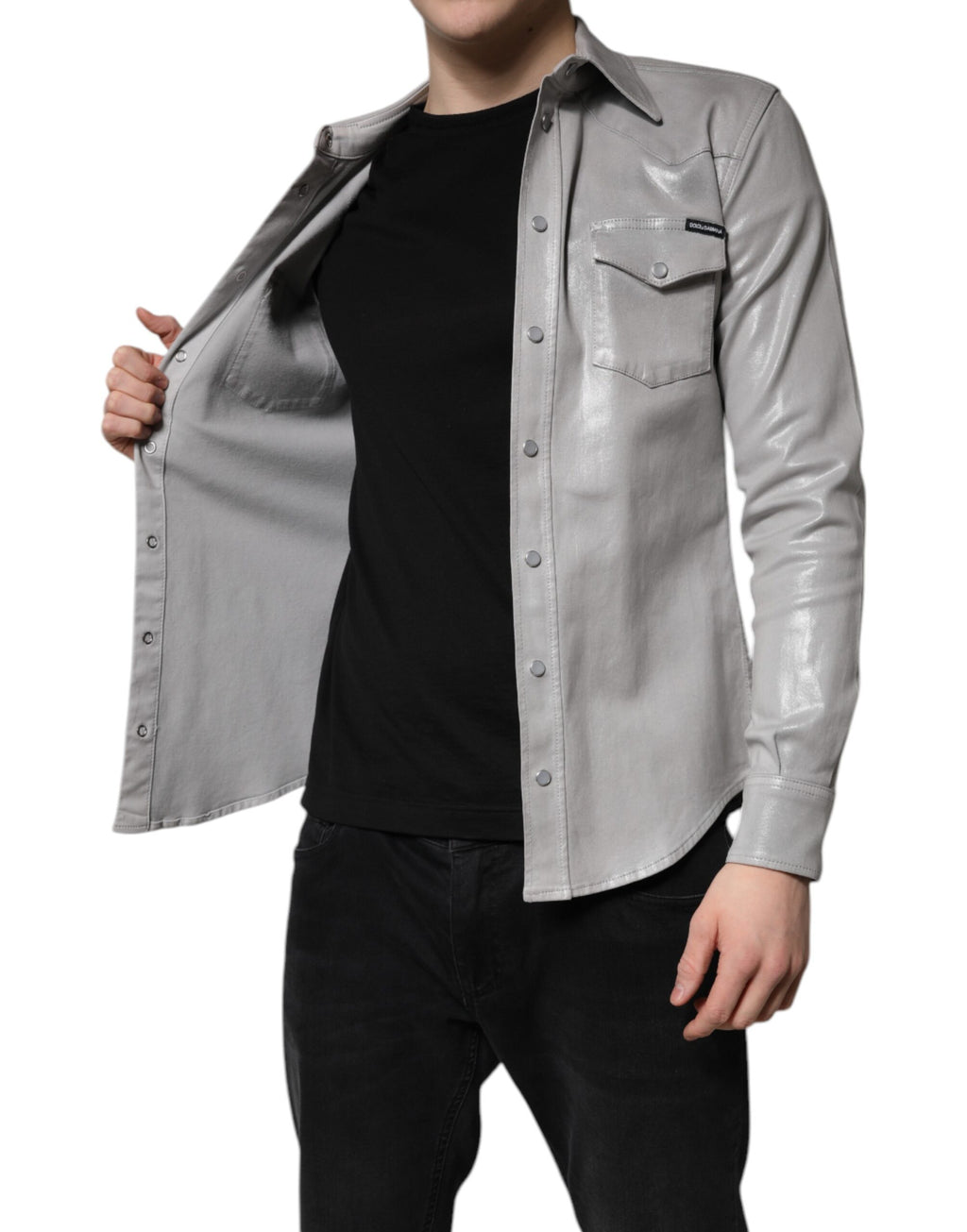 Dolce &amp; Gabbana Button-Down-Hemd aus Baumwolle in Metallic-Grau