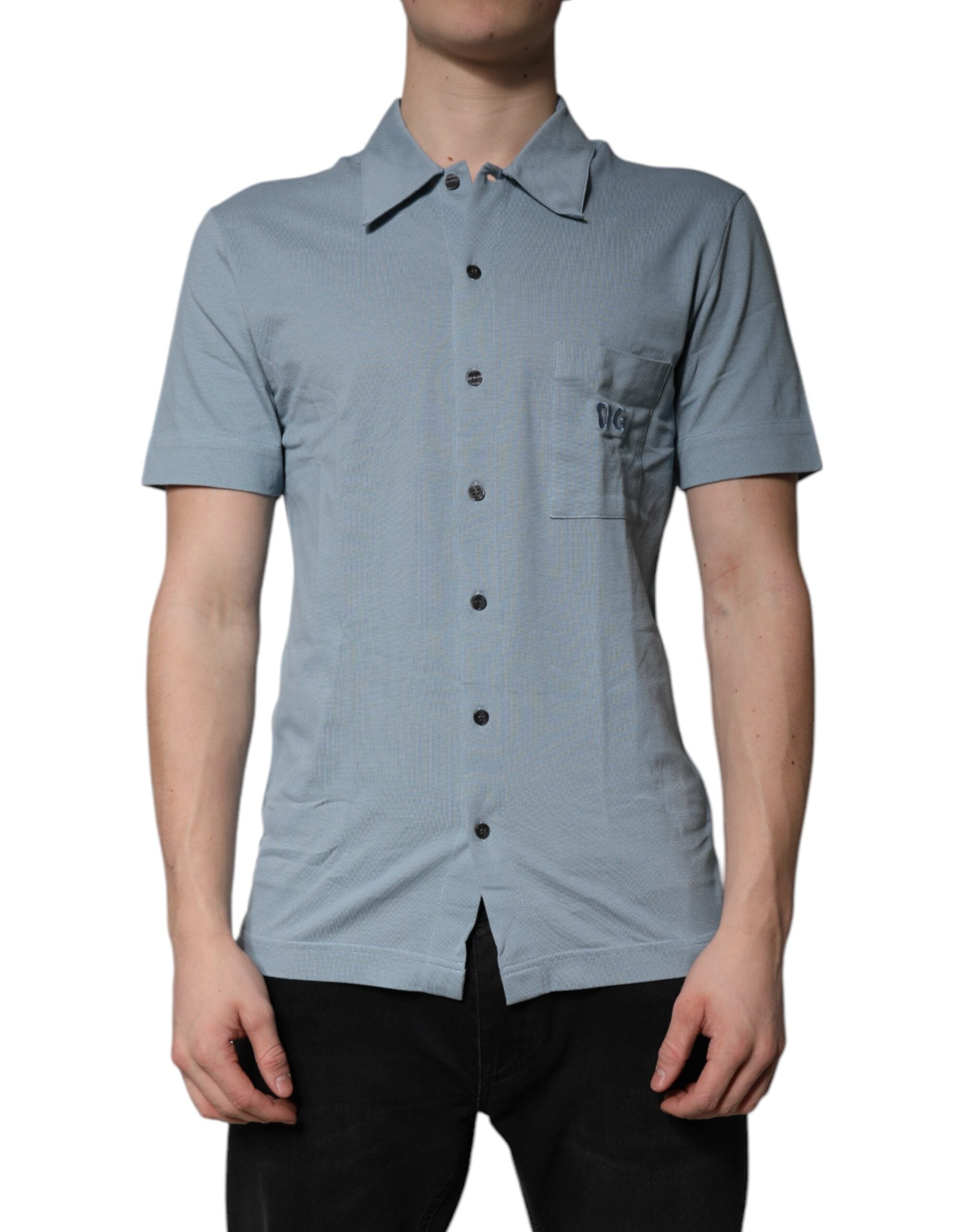 Dolce &amp; Gabbana Blaues Poloshirt aus Baumwolle mit Knopfleiste für Herren