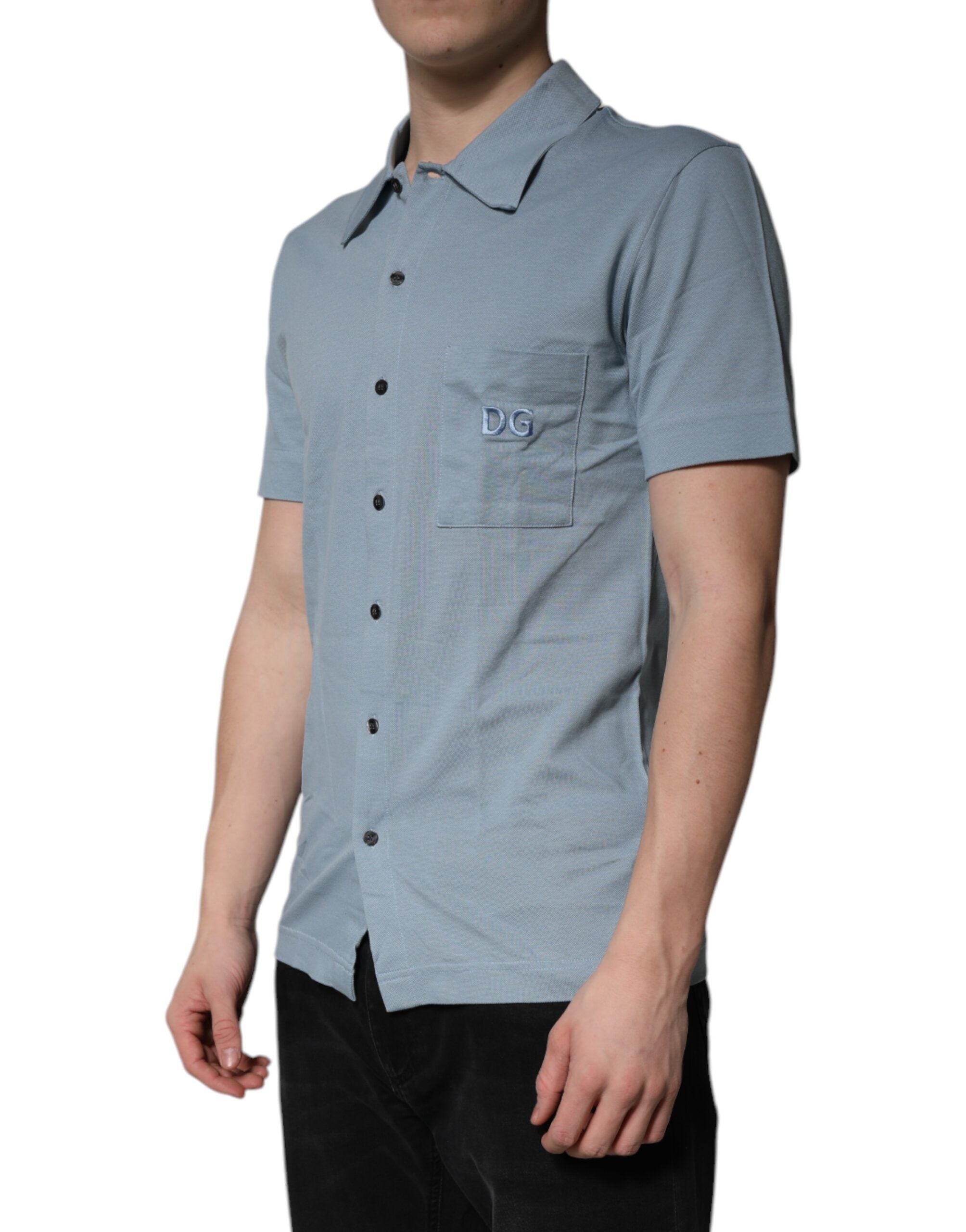 Dolce &amp; Gabbana Blaues Poloshirt aus Baumwolle mit Knopfleiste für Herren