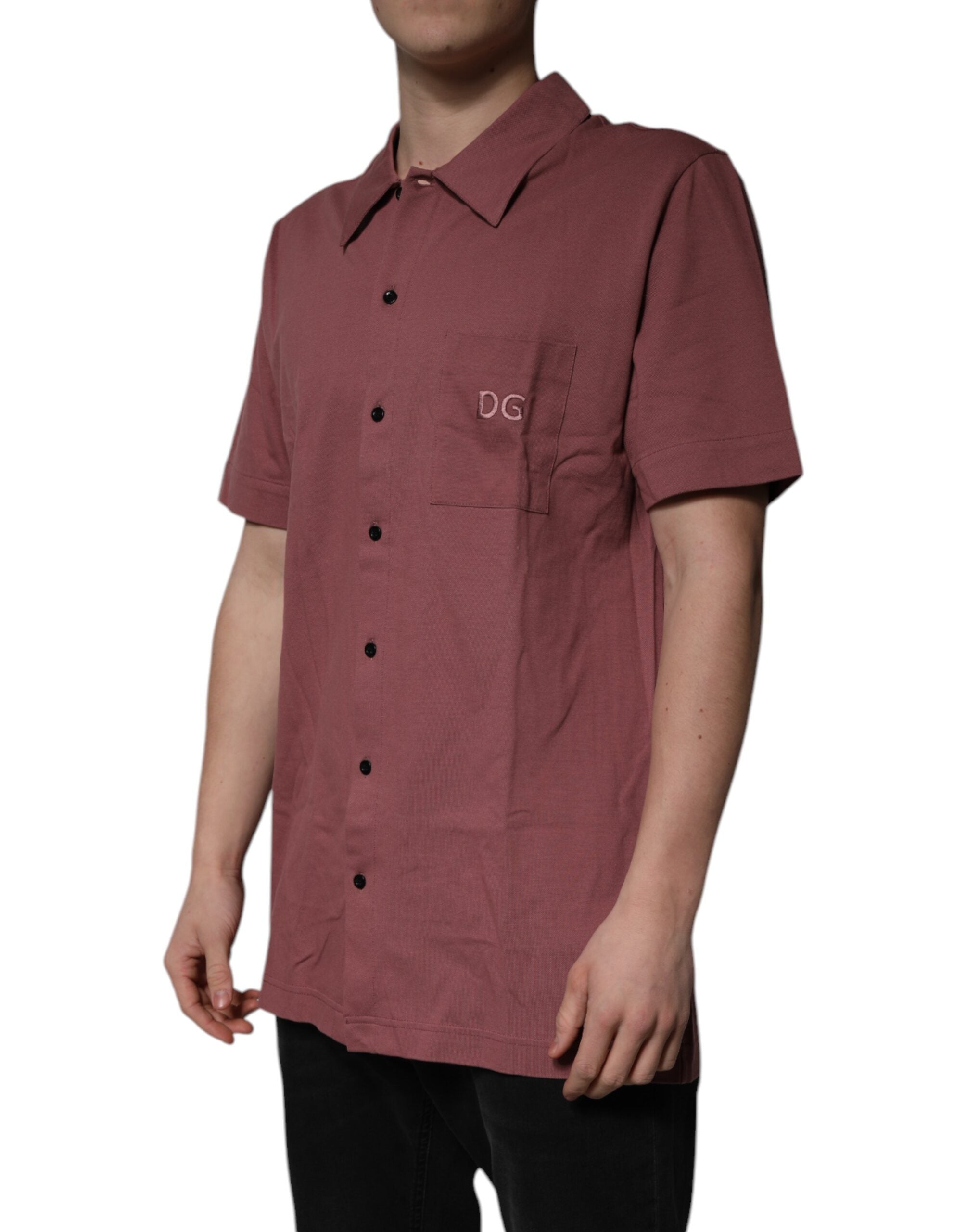 Dolce &amp; Gabbana Dunkelrosa Button-Down-Poloshirt für Herren